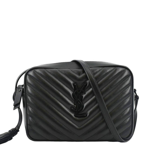 YSL Saint Laurent Saint Lou Chevron Camera Crossbody Bag Leather Black