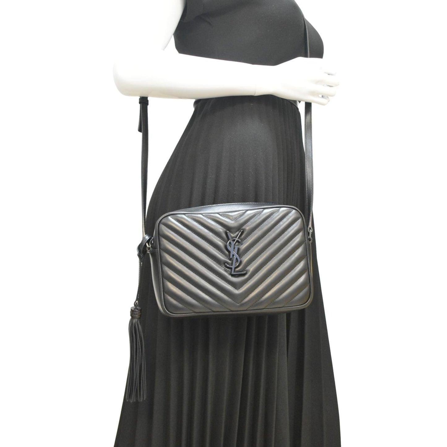 YSL Saint Laurent Yves Lou Chevron Camera Crossbody Bag Leather Black Camera Bag 7