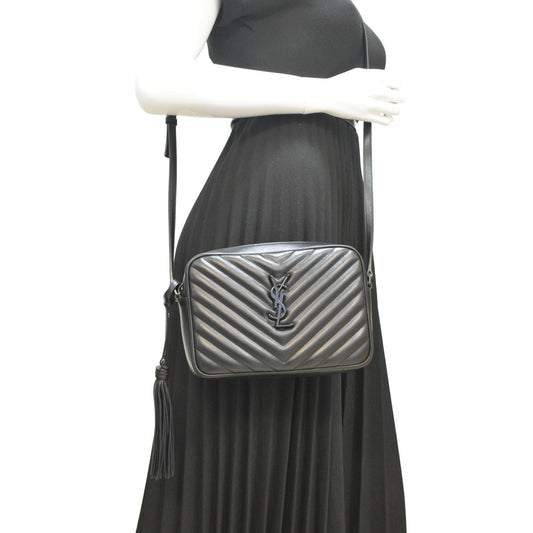 YSL Saint Laurent Yves Lou Chevron Camera Crossbody Bag Leather Black Camera Bag 7