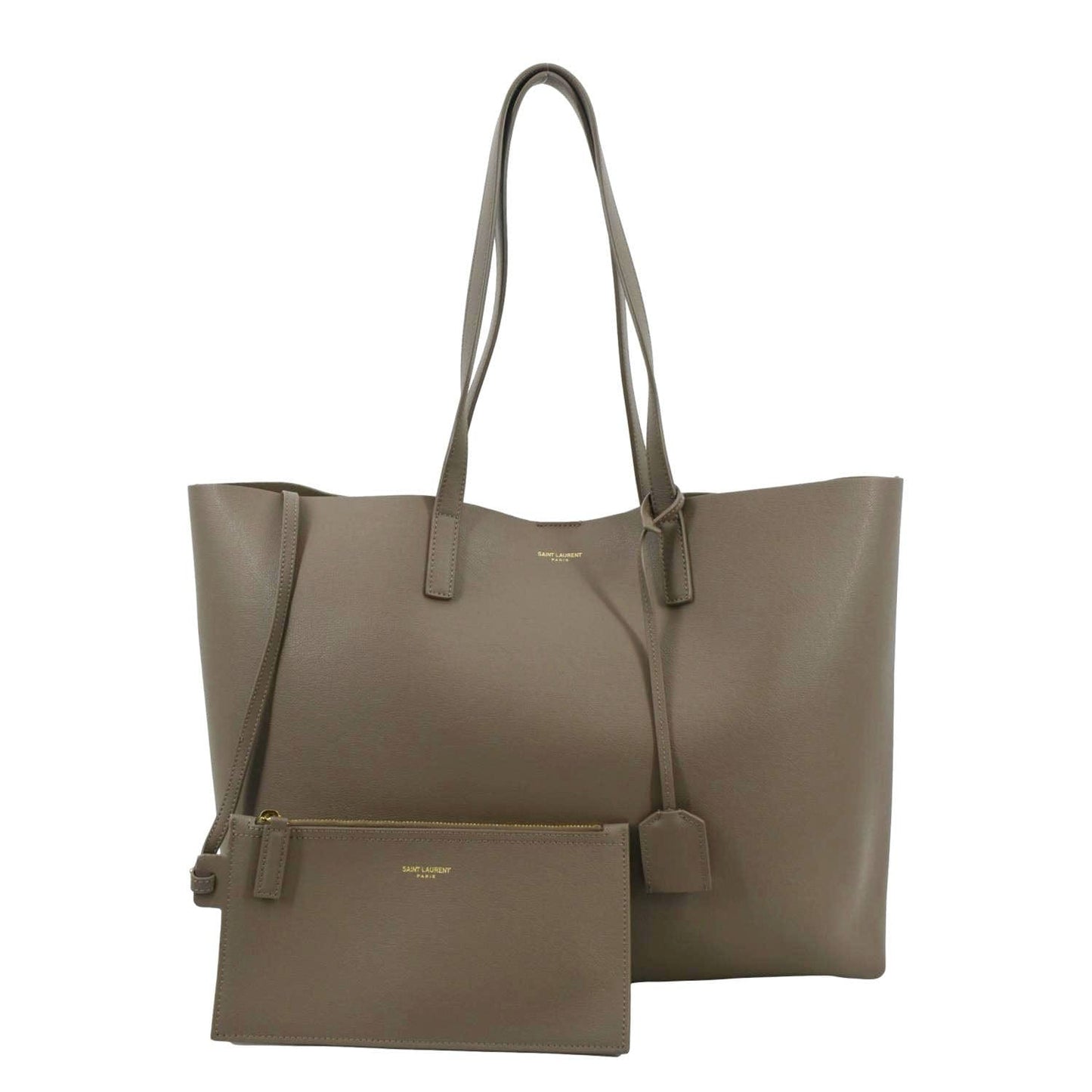 YSL Saint Laurent Saint East West Shopping Tote Bag Leather Beige
