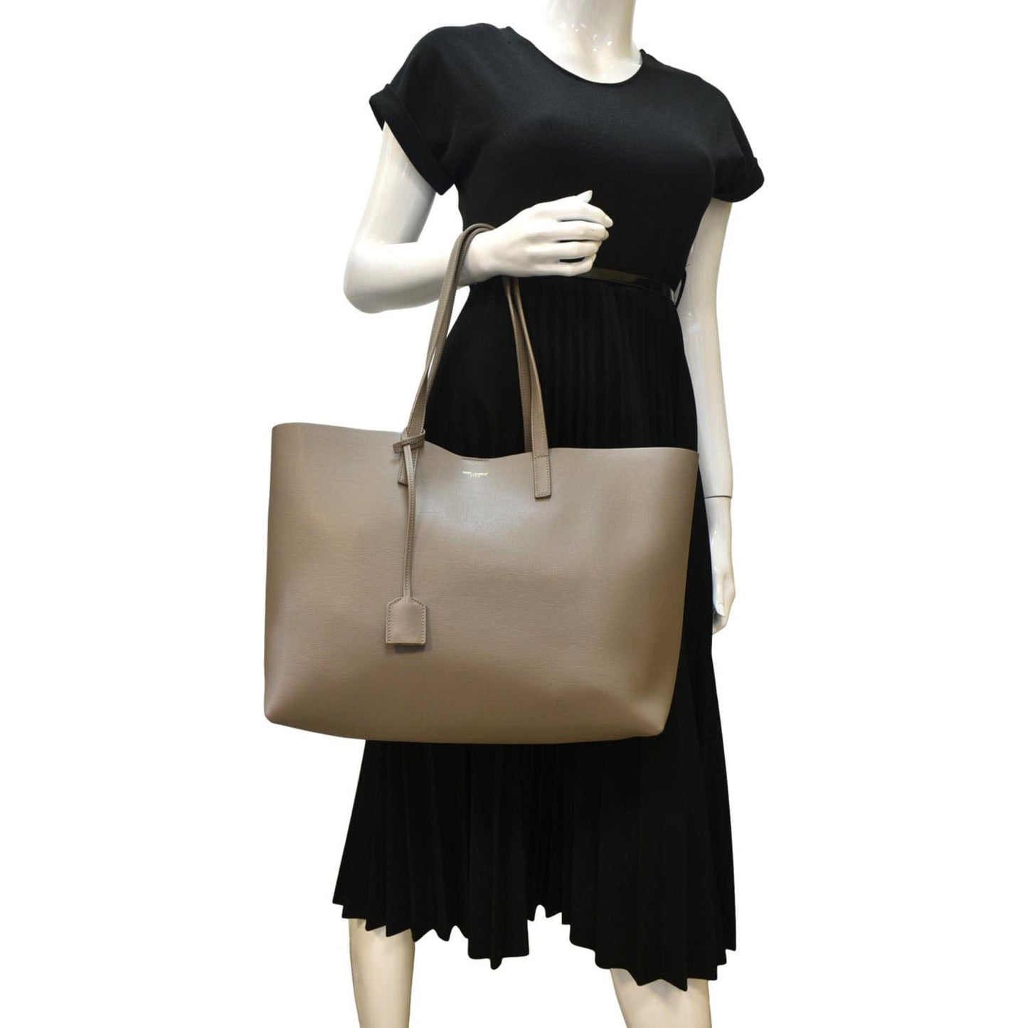 YSL Saint Laurent Saint East West Shopping Tote Bag Leather Beige