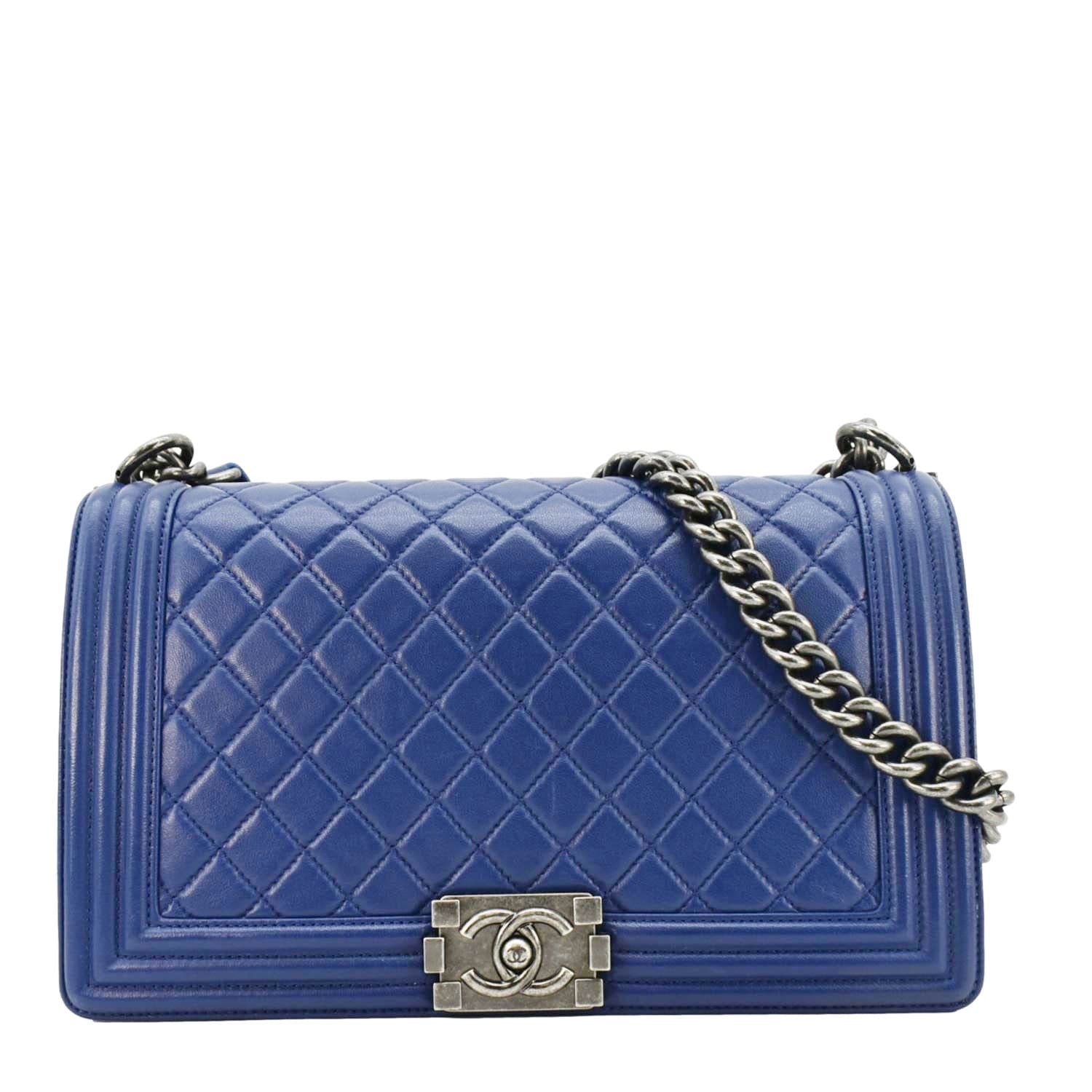 Chanel Boy Flap Leather Calf Blue Travel Bag Bag Blue