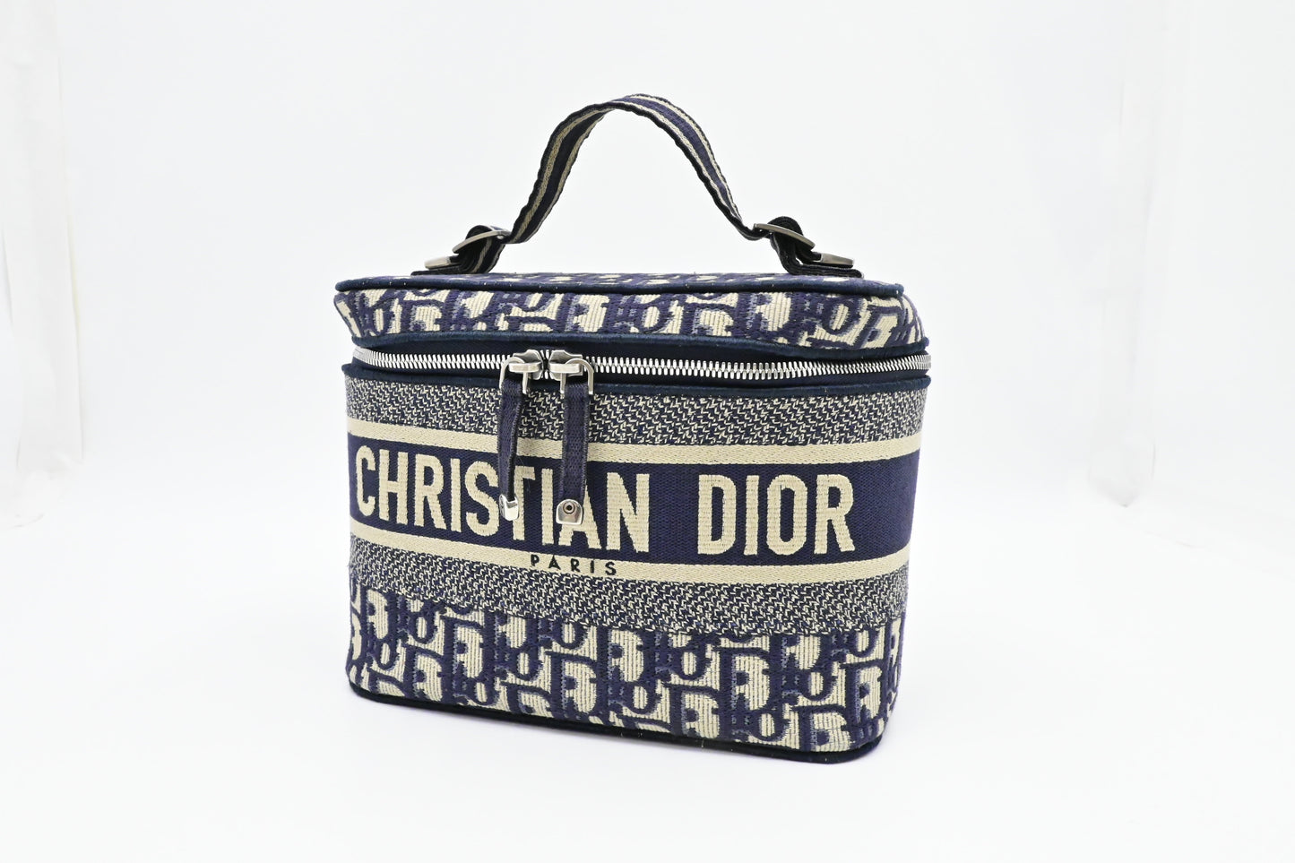 Dior travel Vanity Case In Oblique Handbag Canvas Blue Travel Bag