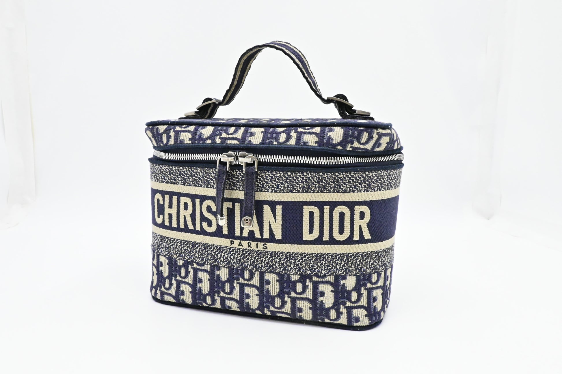 Dior travel Vanity Case In Oblique Handbag Canvas Blue Travel Bag