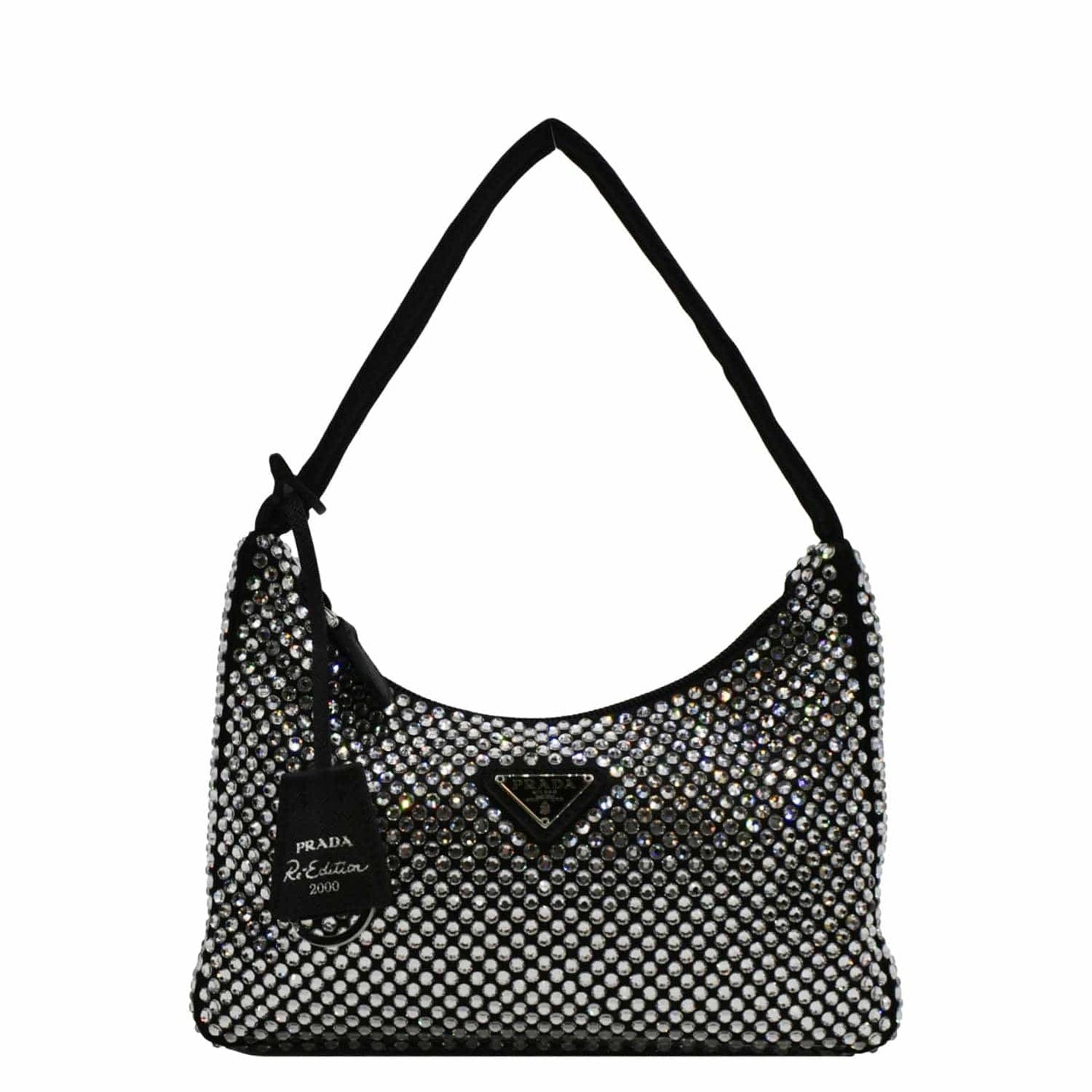 Prada Re Edition Crystal Embellished Tote Bag Satin Black Mini