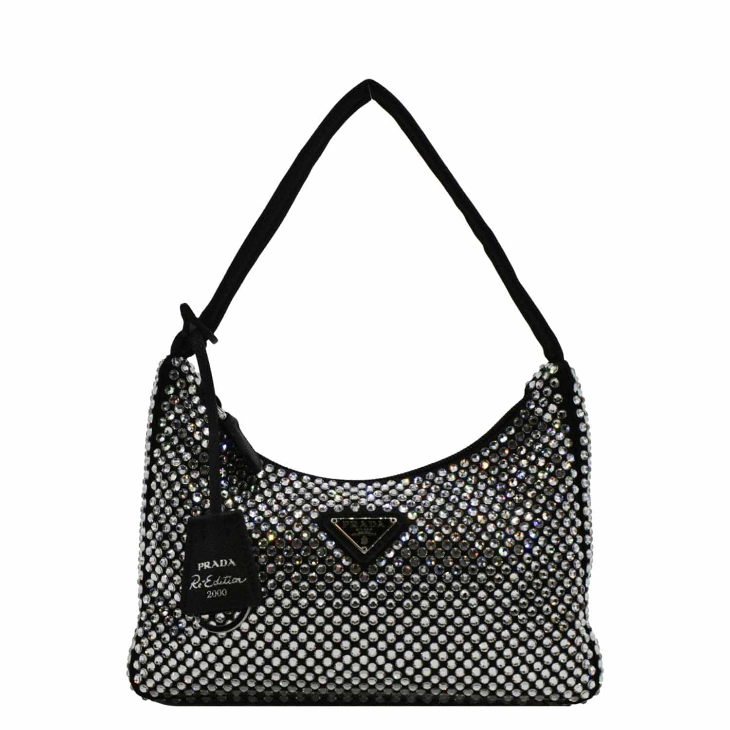 Prada Re Edition Crystal Embellished Tote Bag Satin Black Mini
