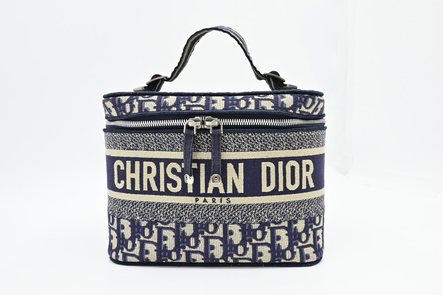 Dior travel Vanity Case In Oblique Handbag Canvas Blue Travel Bag