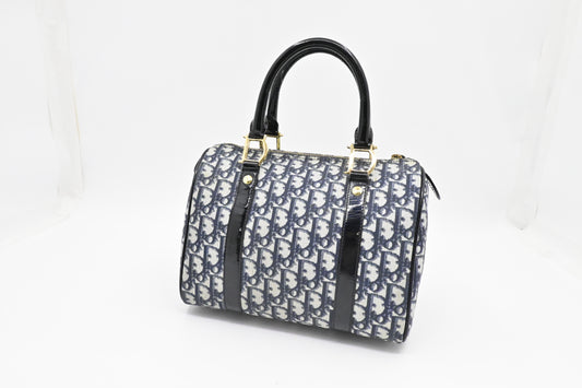 Dior Boston Bag In Oblique Coated Canvas Blue Travel Bag