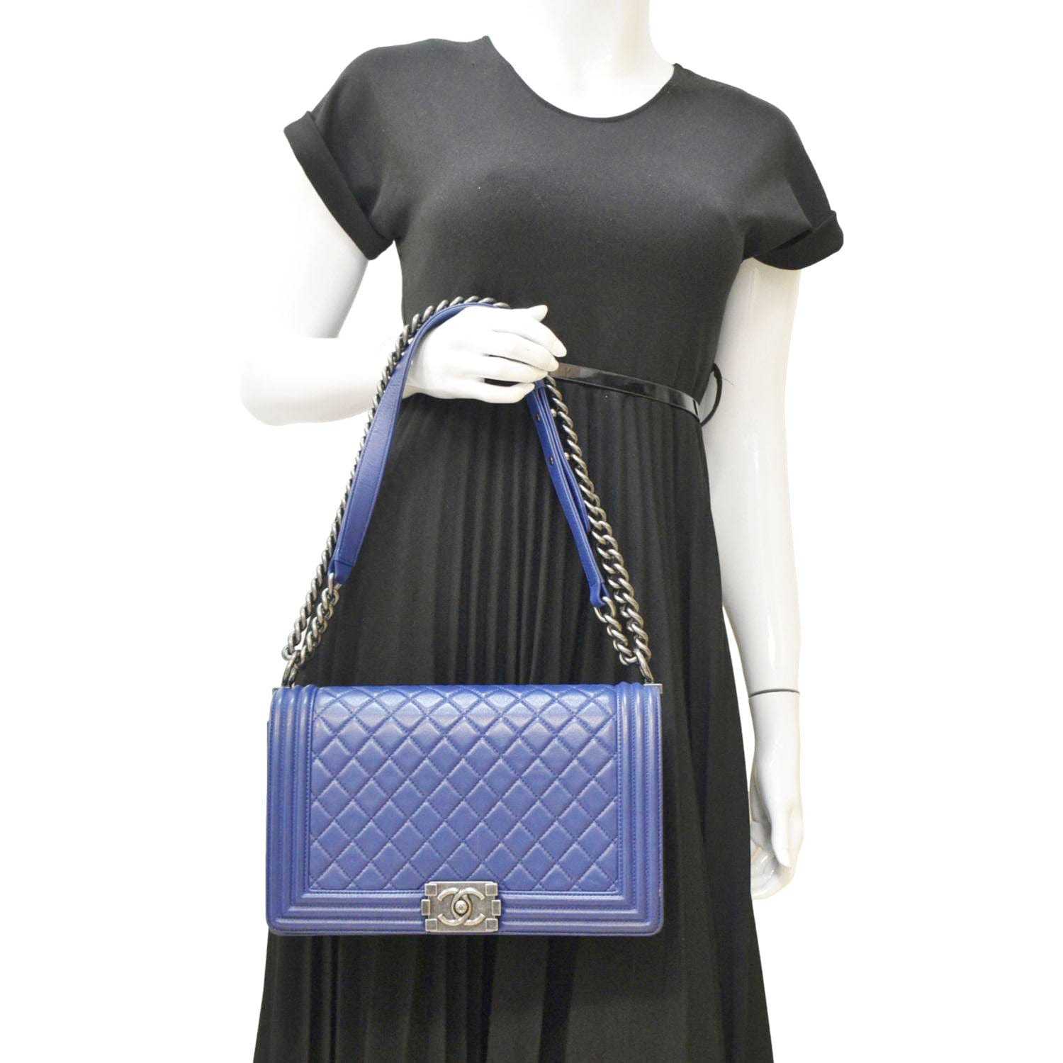 Chanel Boy Flap Leather Calf Blue Travel Bag Bag Blue