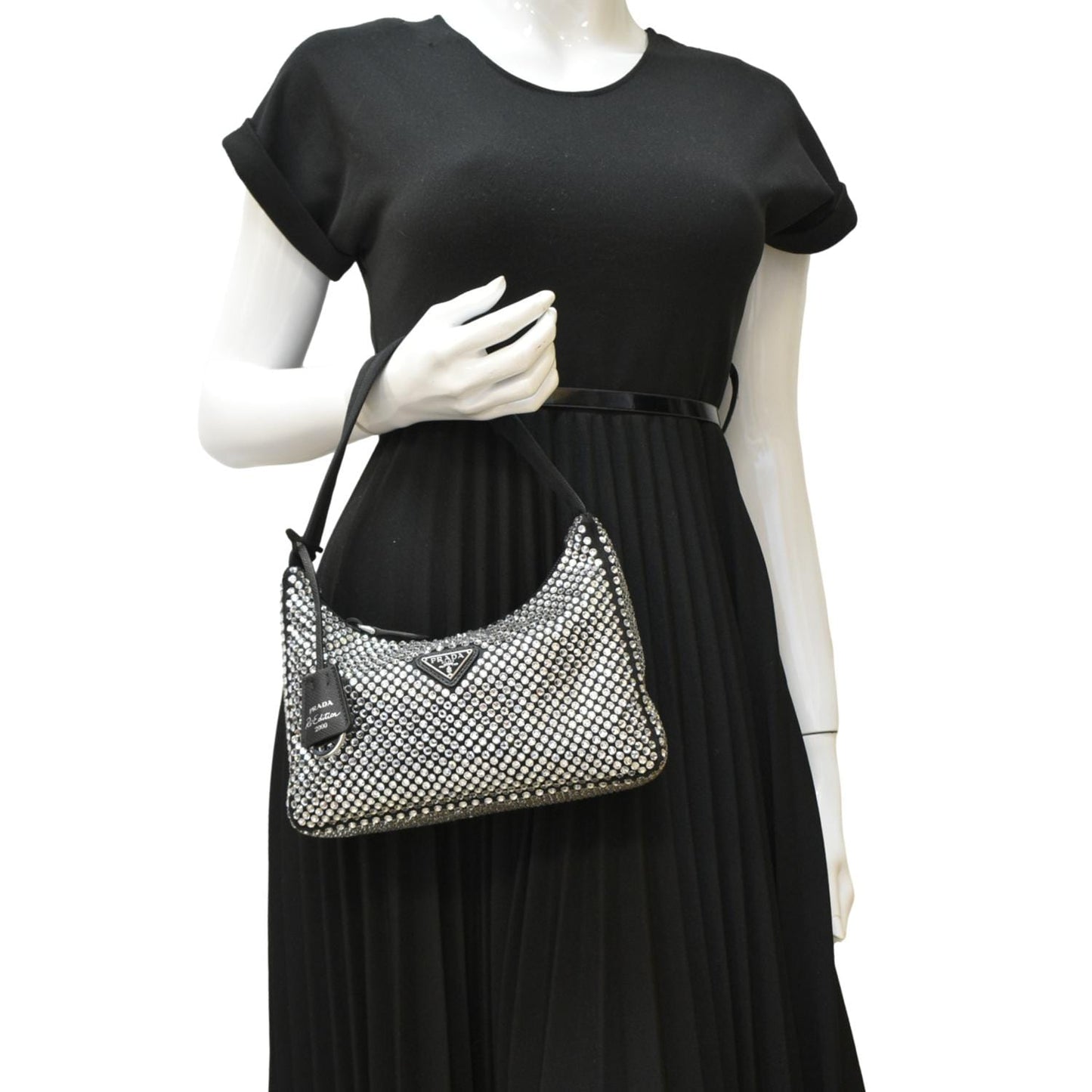 Re Edition Crystal Embellished Tote Bag Satin Black