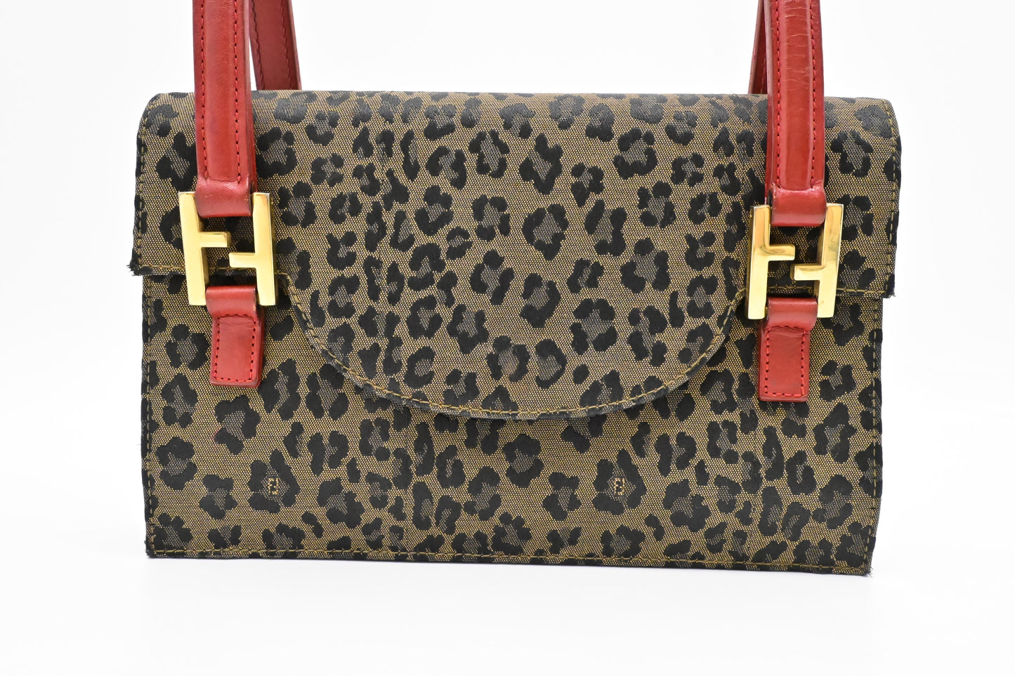 Fendi Handbag In Leopard Canvas Brown Travel Bag
