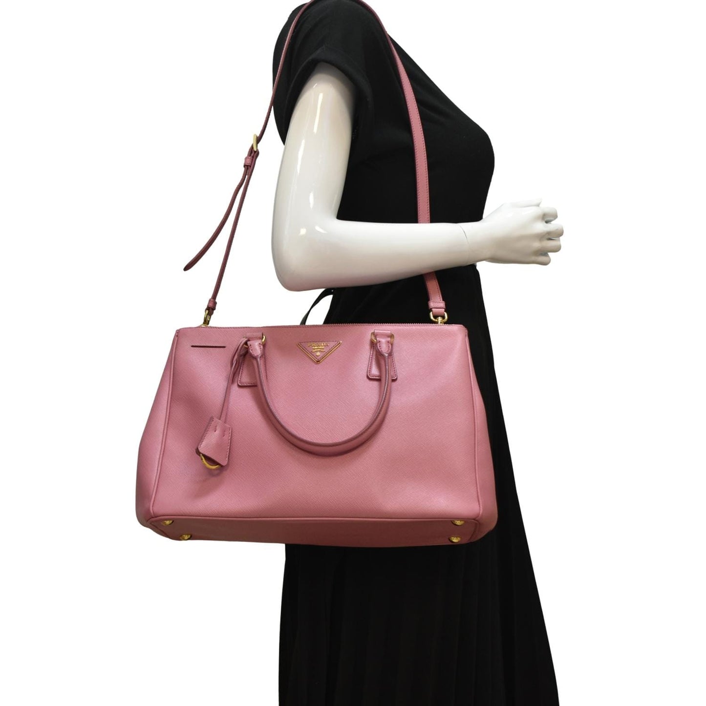 Prada Galleria Double Tote Bag Leather Saffiano Pink Shoulder Bag