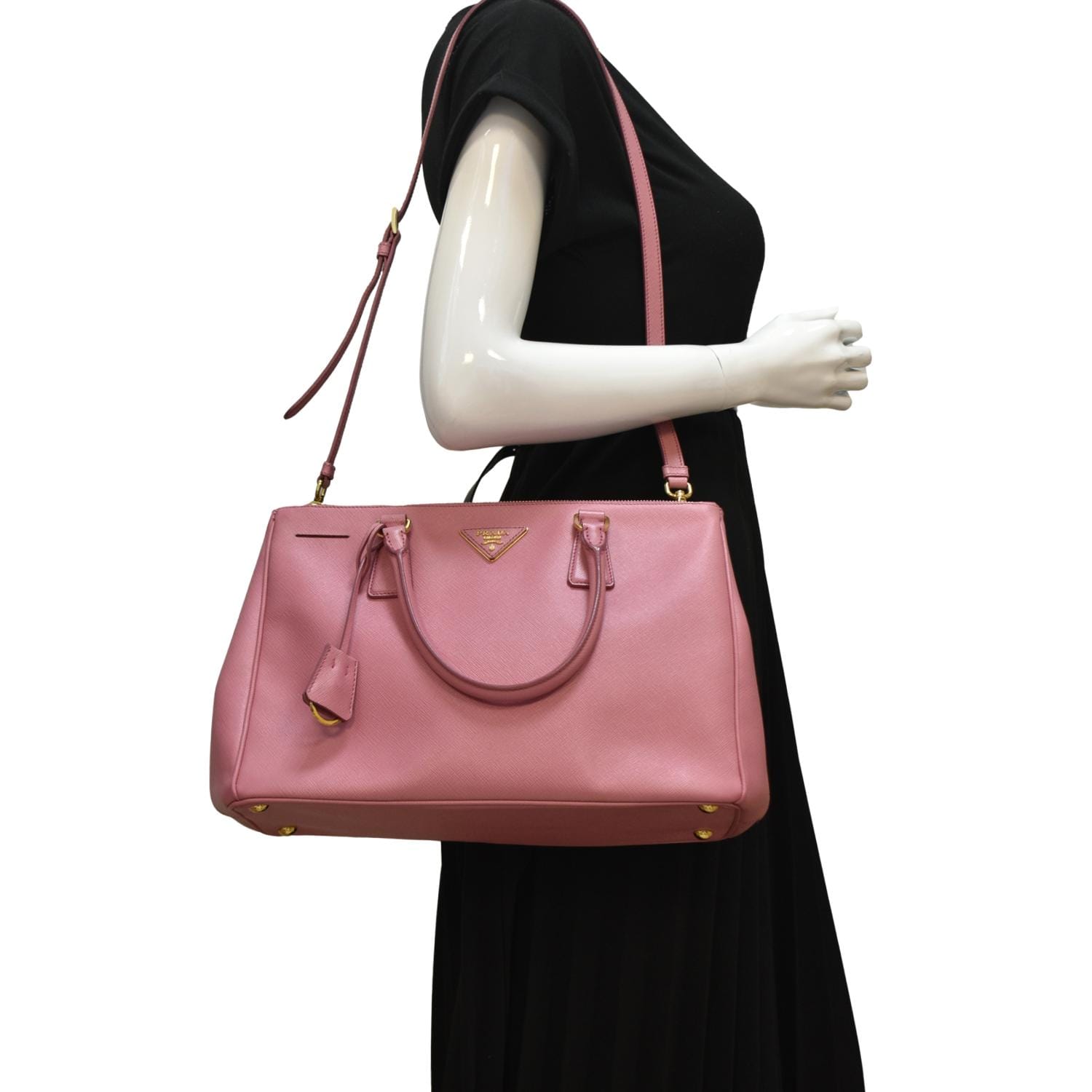 Prada Galleria Double Tote Bag Leather Saffiano Pink Shoulder Bag