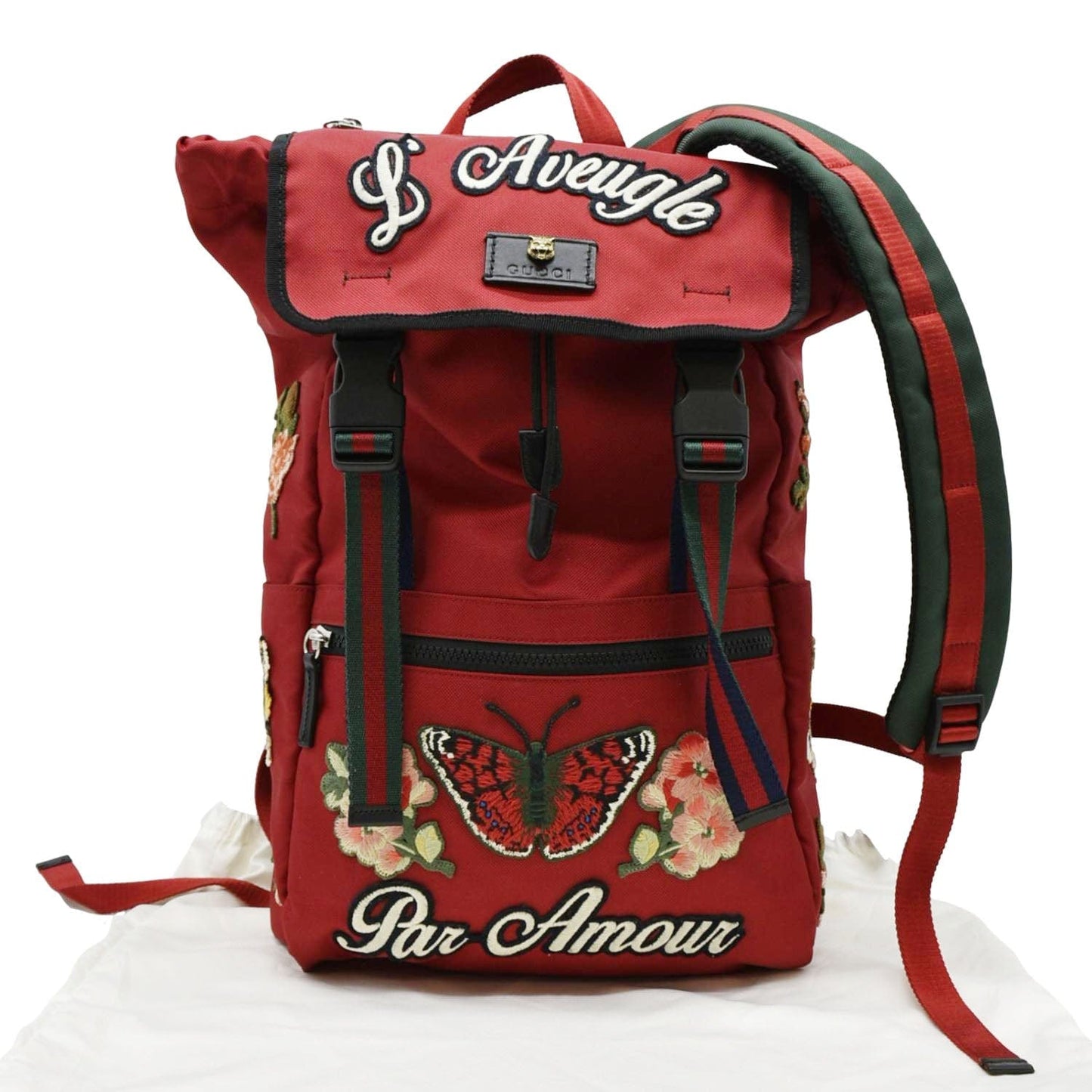 Gucci Techno Embroidered Web Backpack Bag Canvas