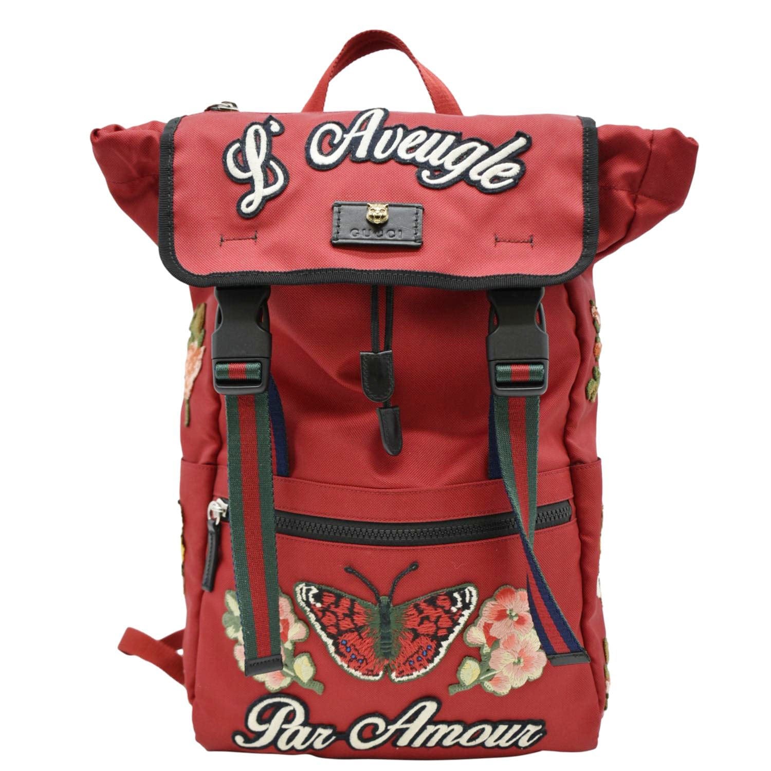 Gucci Techno Embroidered Web Backpack Bag Canvas