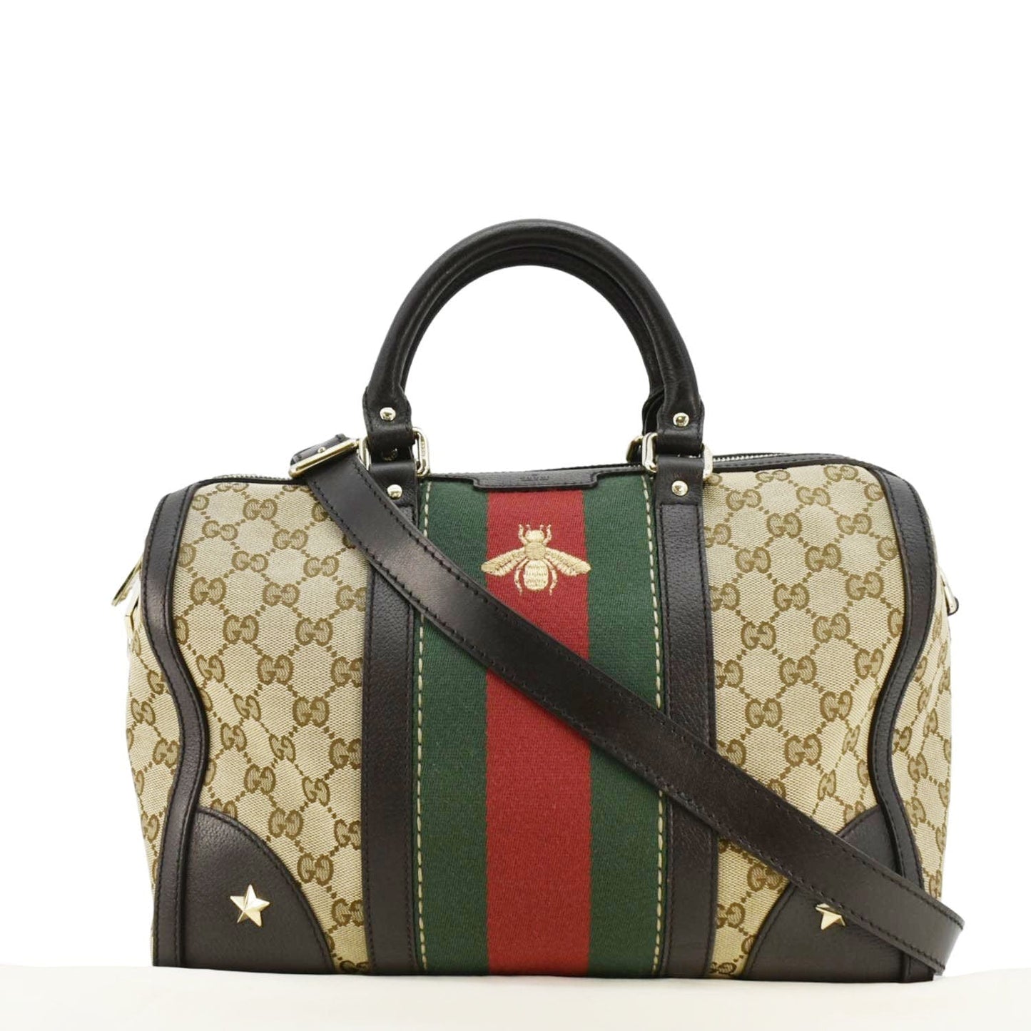 Gucci Webby Bee Boston Bag Canvas Beige Travel Bag