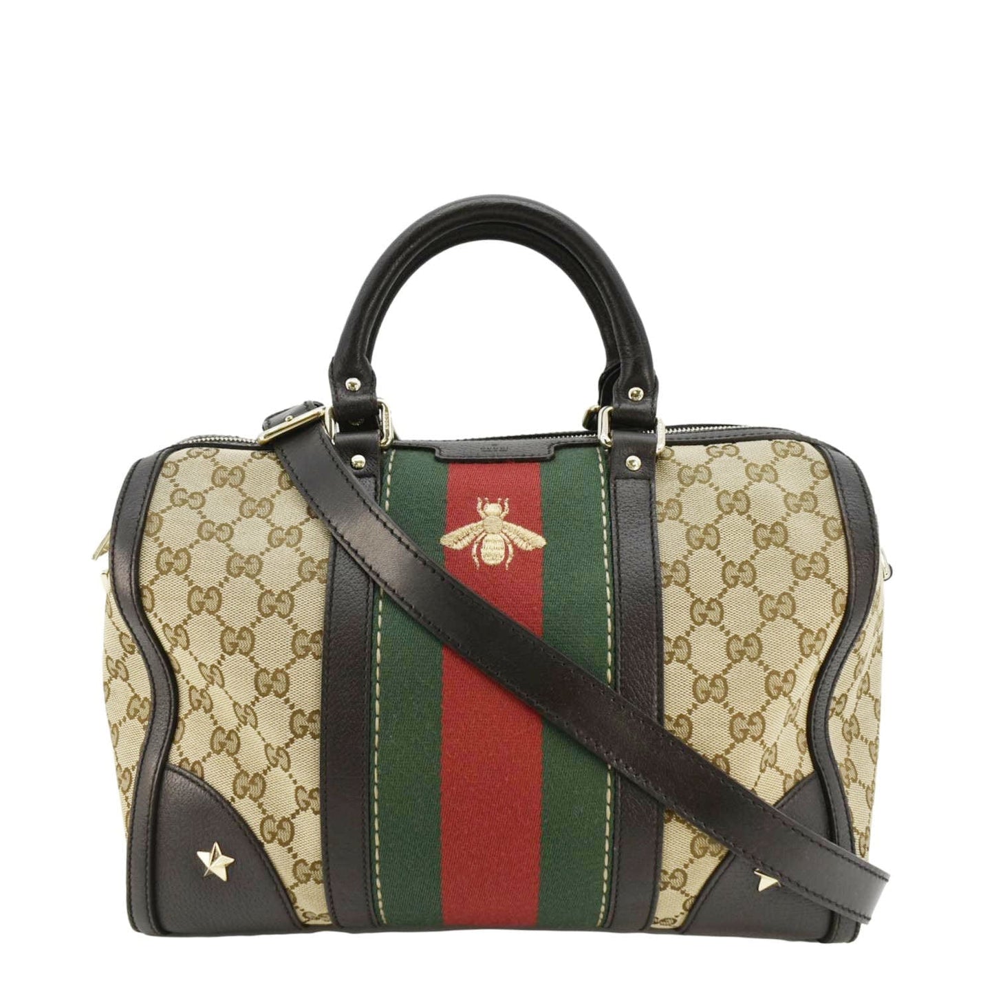 Gucci Webby Bee Boston Bag Canvas Beige Travel Bag