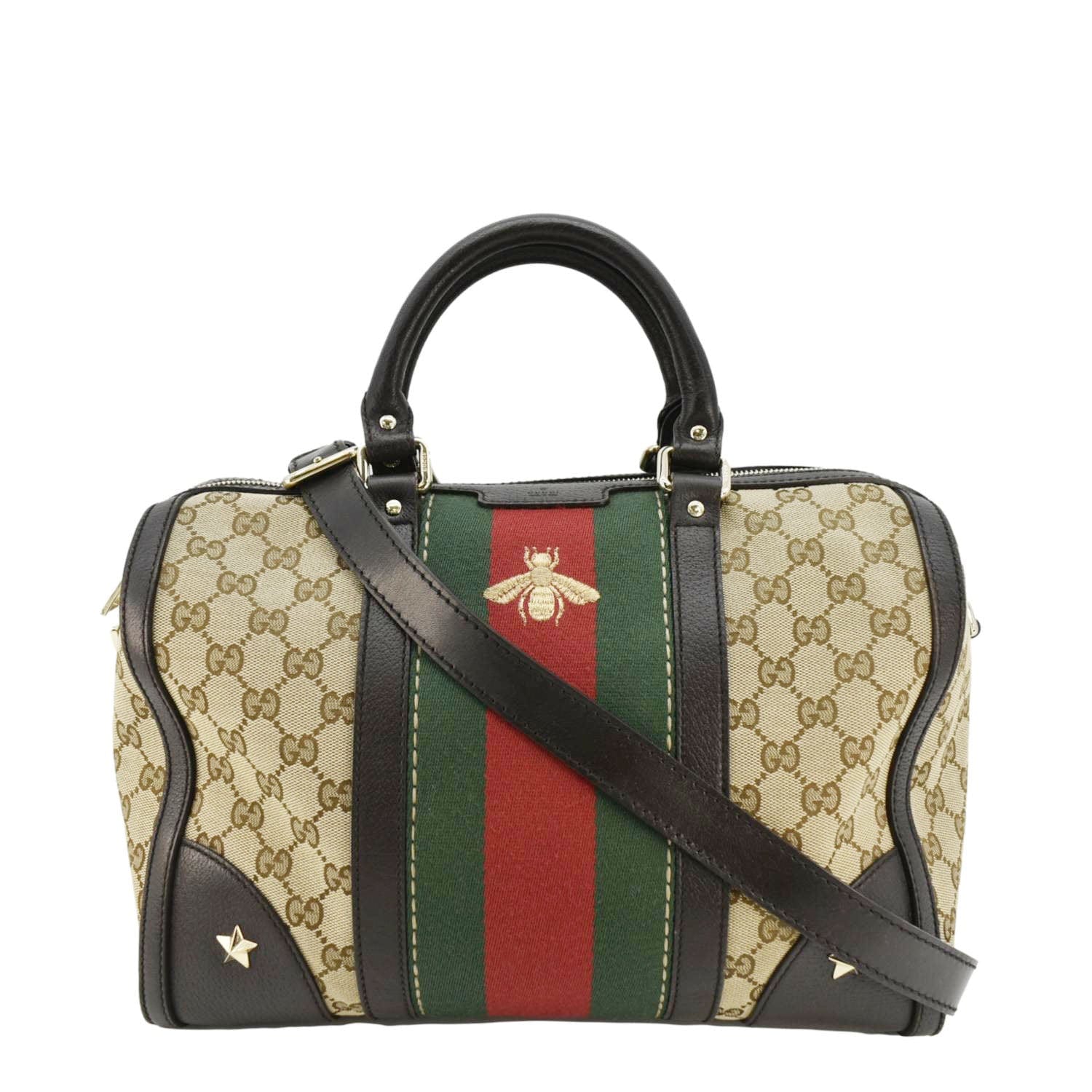 Gucci Webby Bee Boston Bag Canvas Beige Travel Bag