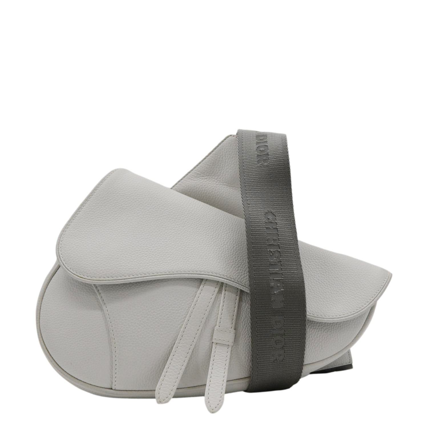 Dior Satchel Bag Christian Mens Saddle Grained Calfskin Leather White