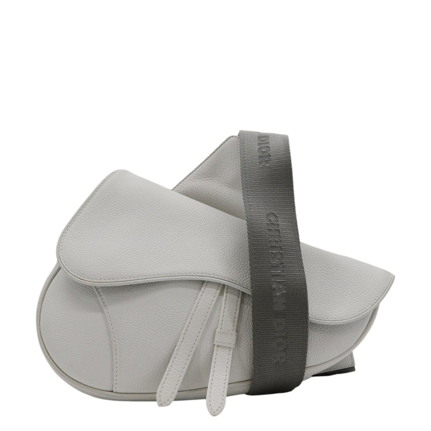 Dior Christian Mens Saddle Grained Calfskin Satchel Bag Leather White