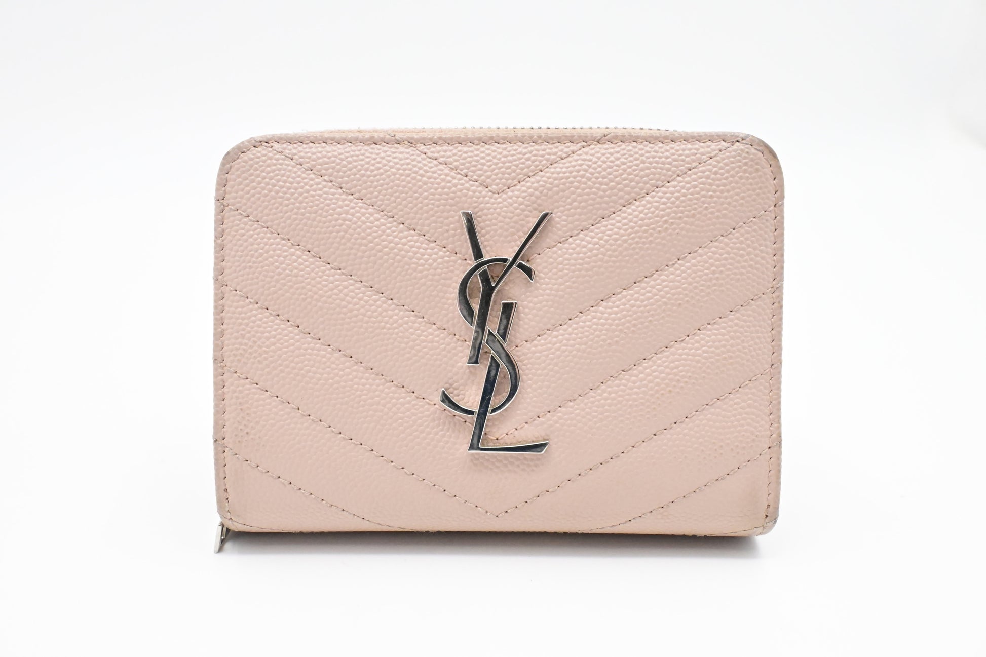 YSL Saint Laurent Compact Wallet In Grain De Poudre Travel Leather Pink Travel Bag