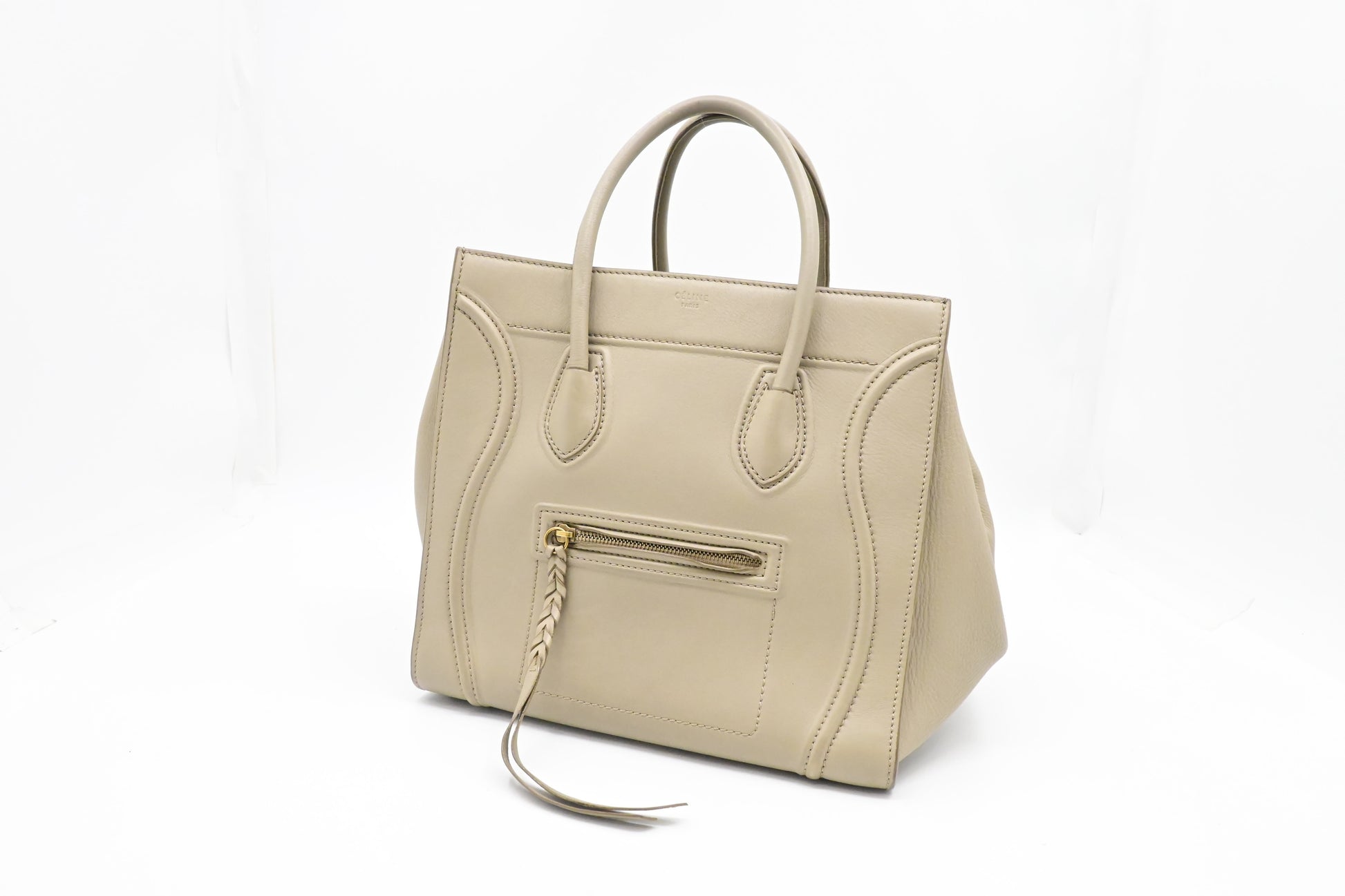 Celine Phantom In Handbag Leather Beige Travel Bag