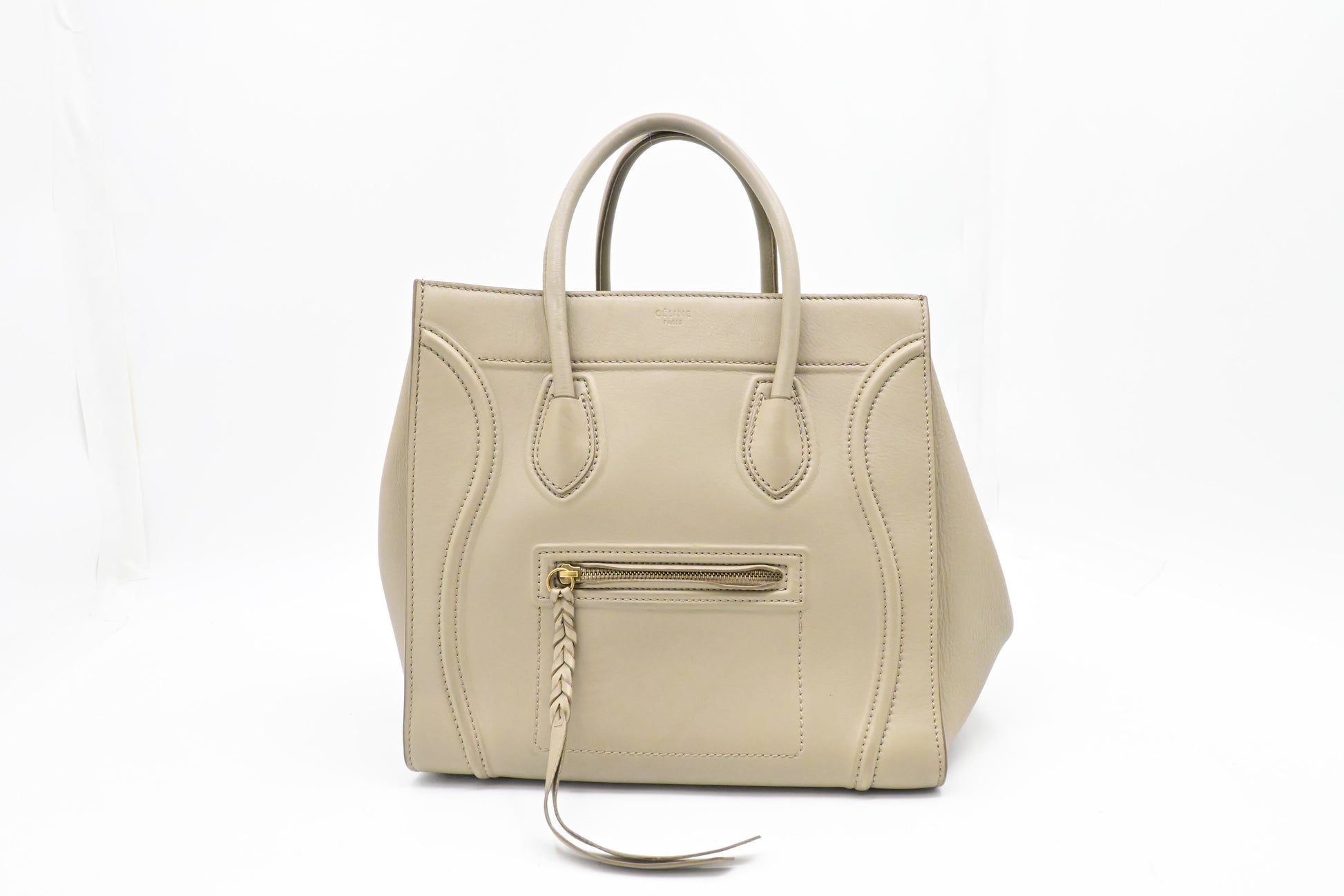 Celine Phantom In Handbag Leather Beige Travel Bag