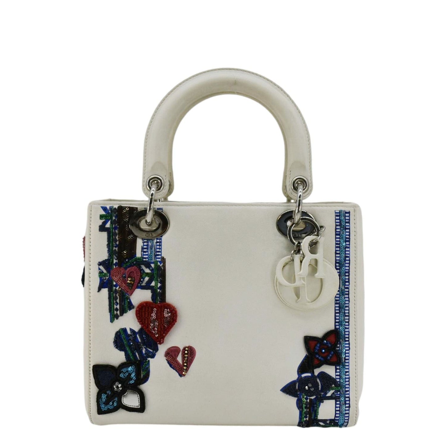 Dior Lady Patch Embellished Tote Bag Leather White
