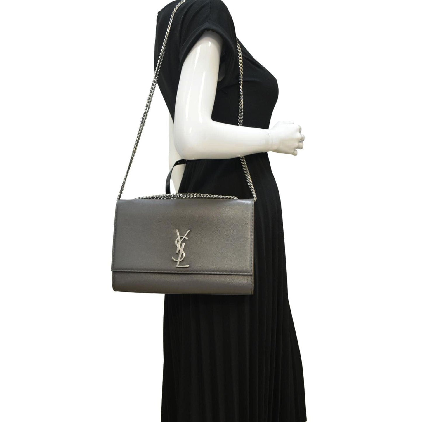 YSL Saint Laurent Saint Kate Shoulder Bag Gray Leather