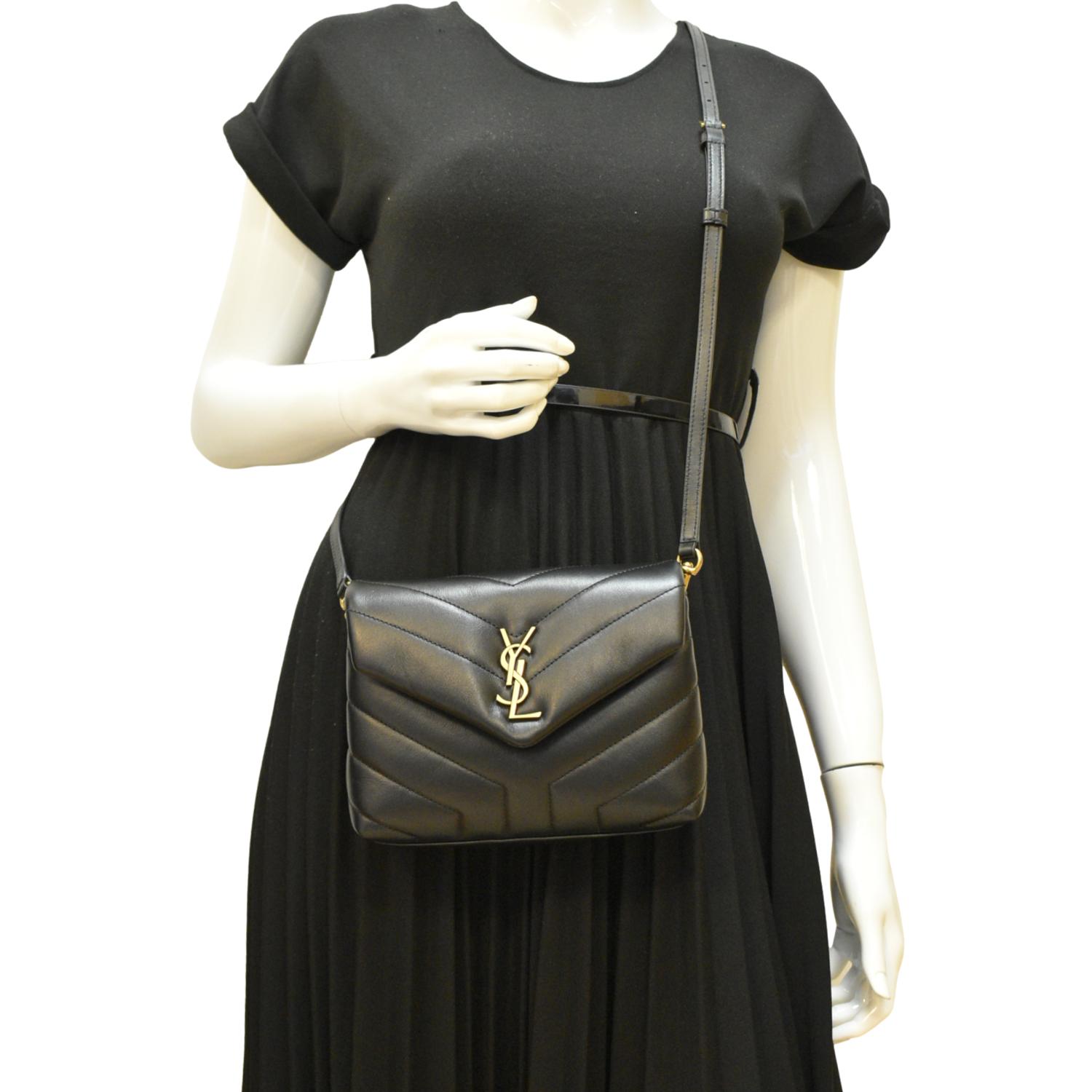YSL Saint Laurent Yves Loulou Crossbody Bag Leather Quilted Black Laurent Loulou Mini