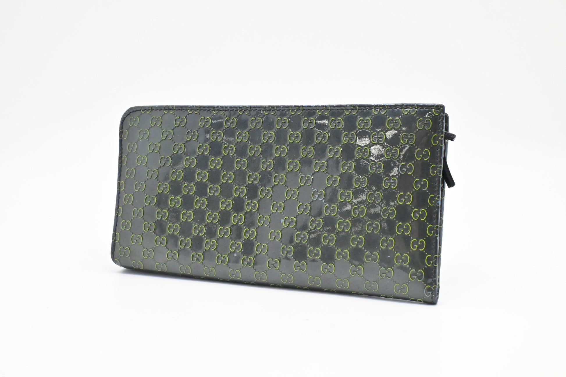 Gucci Long Zippy Guccissima Leather Patent Blue Green Wallet Case