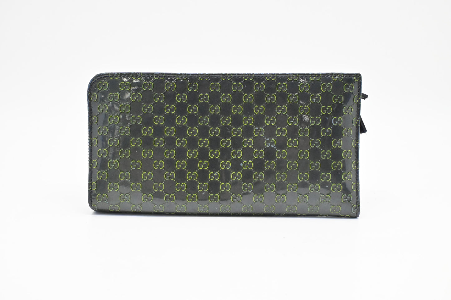 Gucci Long Zippy Guccissima Leather Patent Blue Green Wallet Case