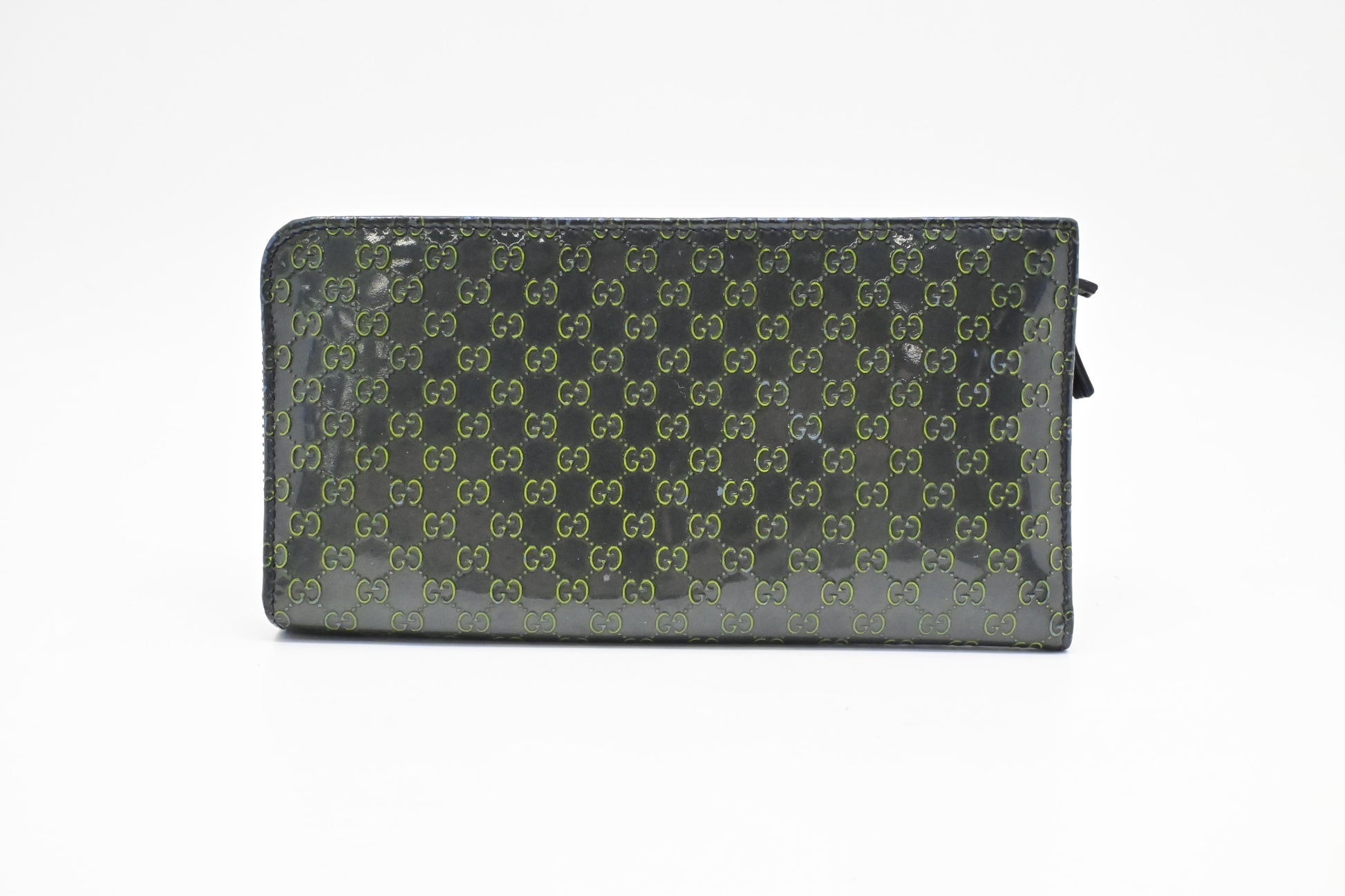 Gucci Long Zippy Guccissima Leather Patent Blue Green Wallet Case