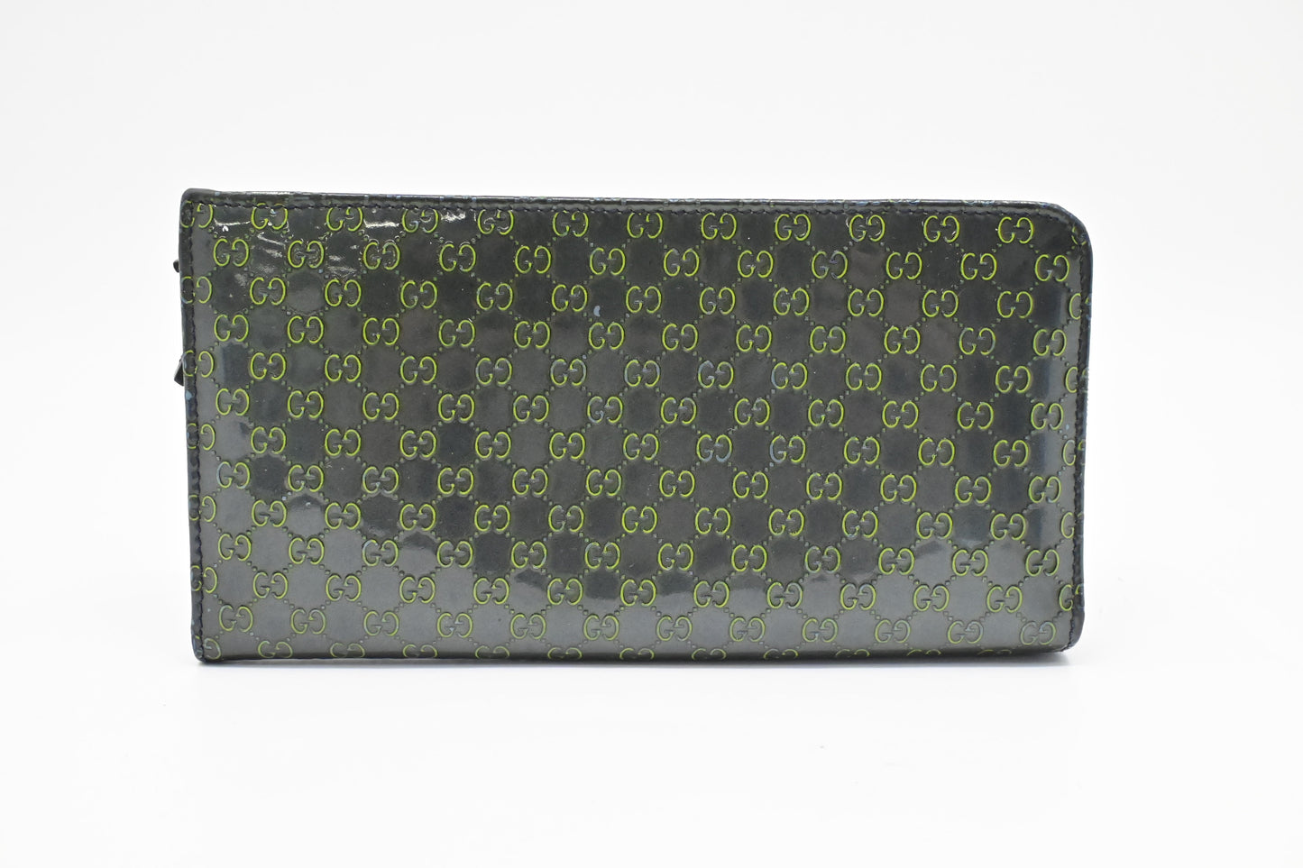 Gucci Long Zippy Guccissima Leather Patent Blue Green Wallet Case