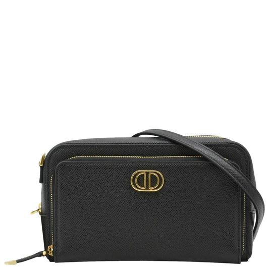 Dior Crossbody Bag Caro Grained Double Pouch Leather Black