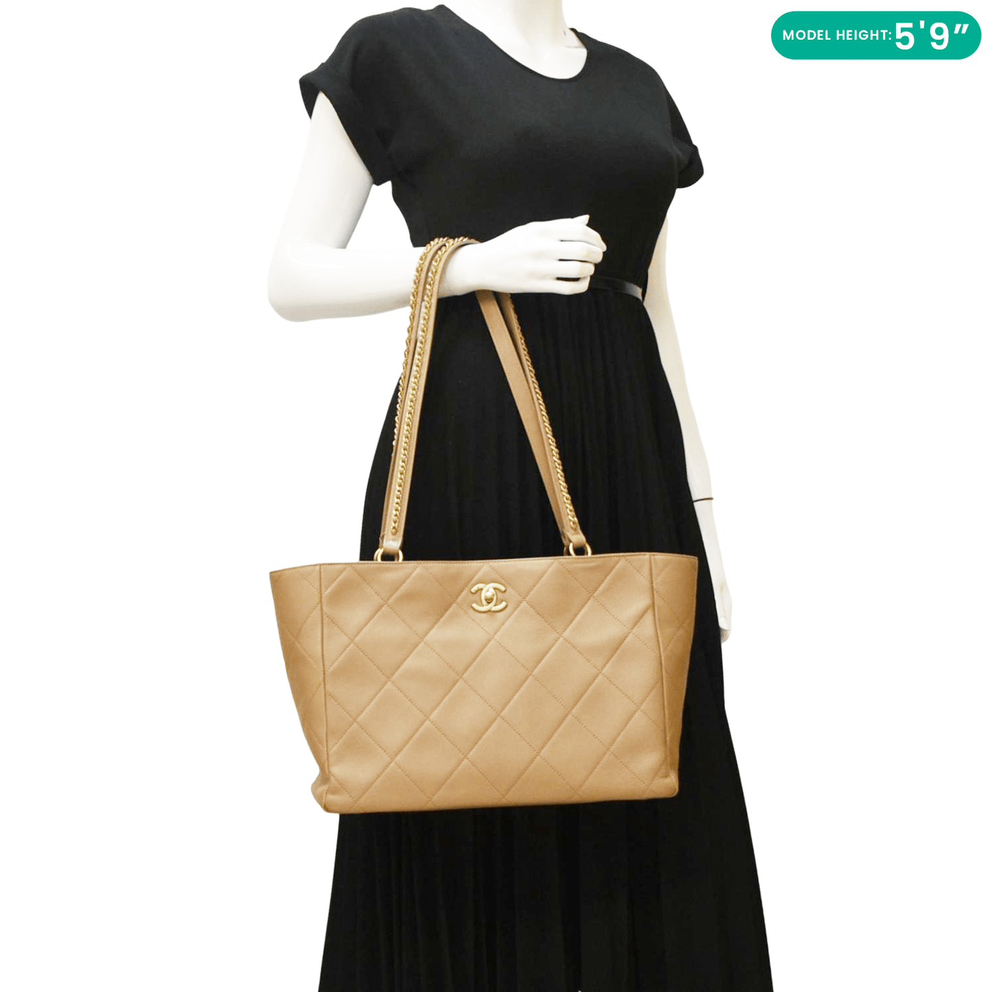 Chanel Quilted Shopping Leather Beige Travel Bag
