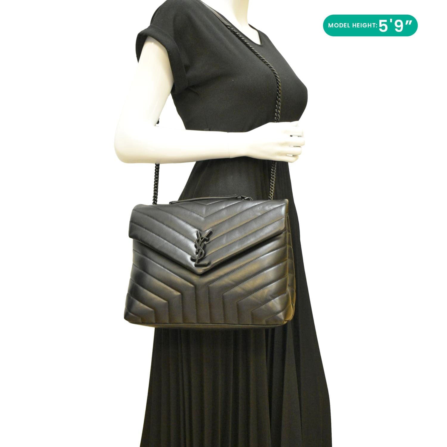YSL Saint Laurent Yves Loulou Crossbody Bag Leather Quilted Black Laurent Loulou Black