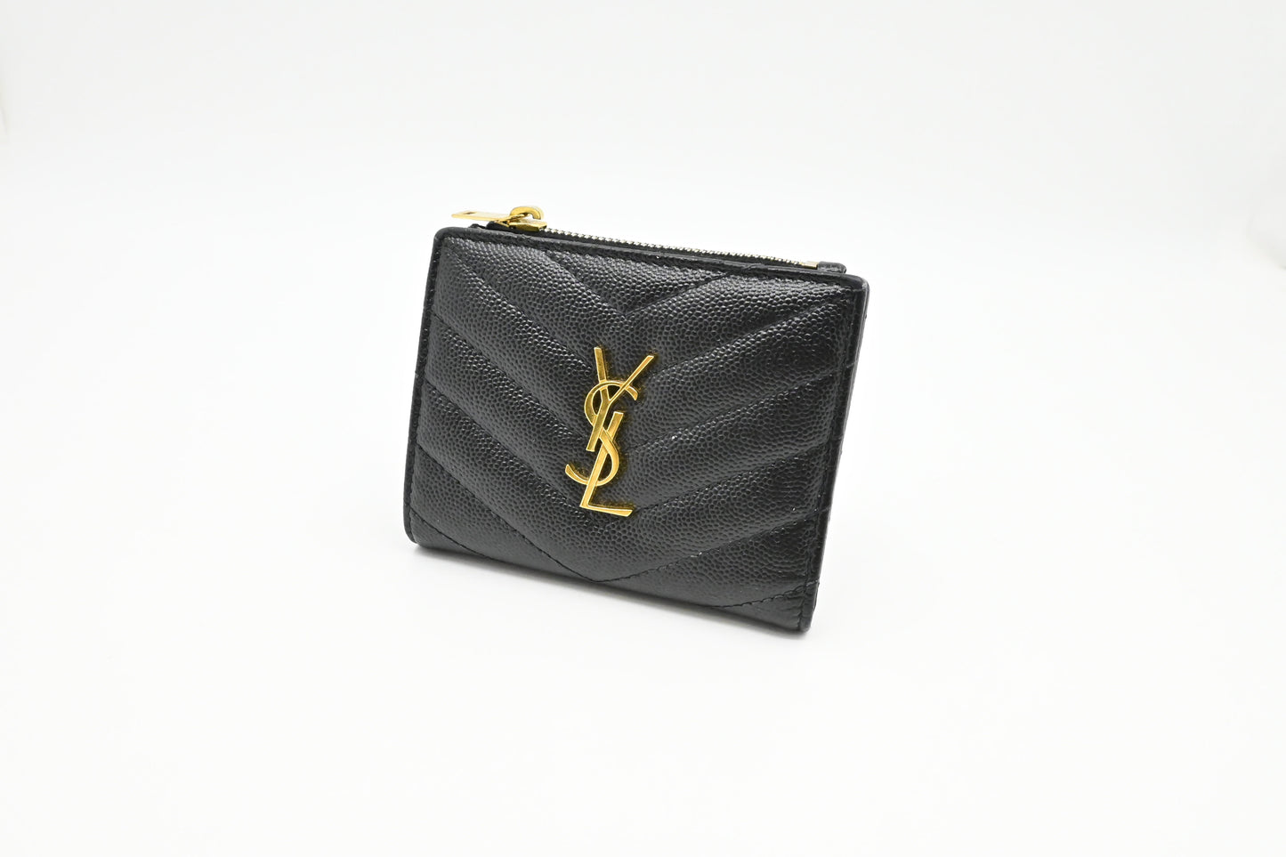 YSL Saint Laurent Compact Wallet In Pebbled Bag Leather Black Bucket Bag