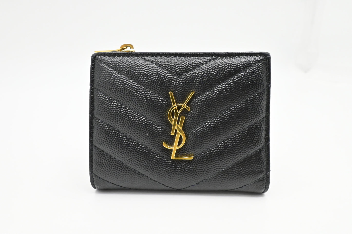 YSL Saint Laurent Compact Wallet In Pebbled Bag Leather Black Bucket Bag