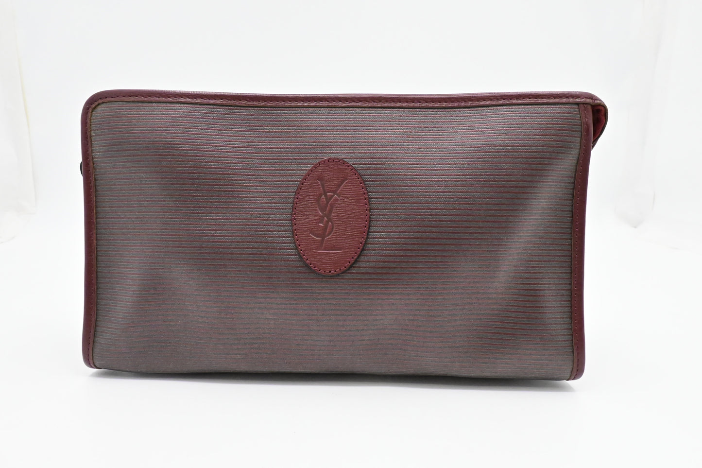YSL Saint Laurent Clutch In Burgundy Coated Canvas Clutch Bag