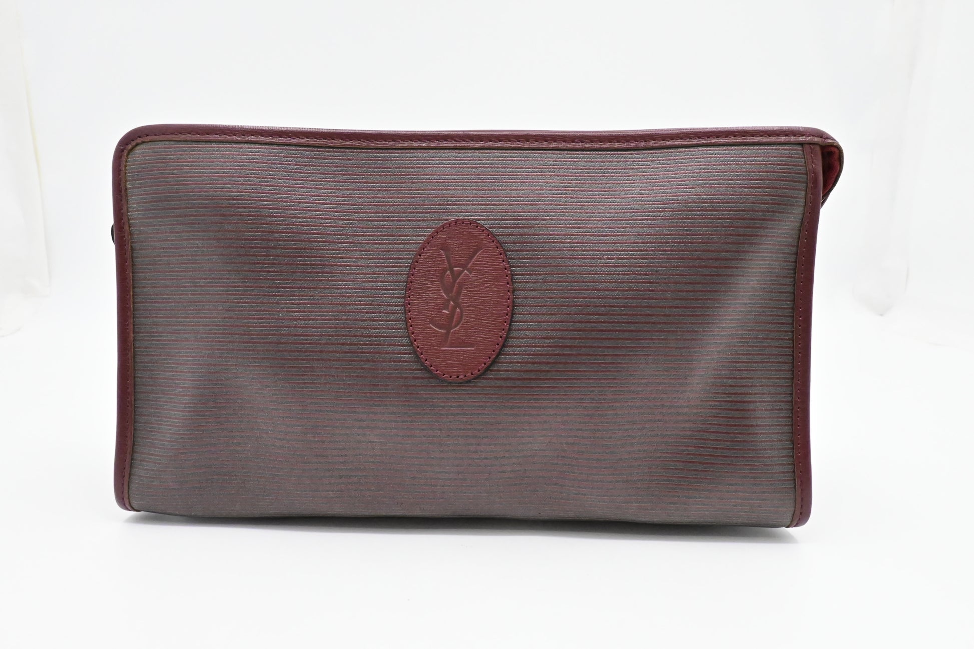 YSL Saint Laurent Clutch In Burgundy Coated Canvas Clutch Bag