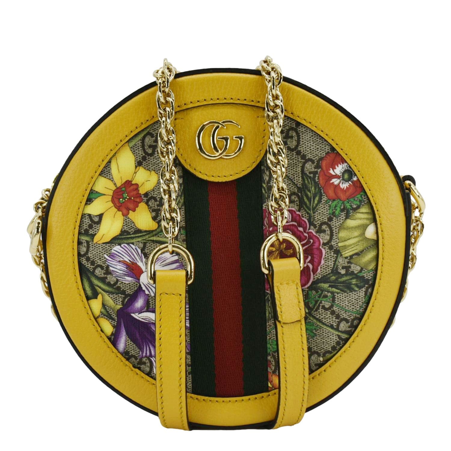 Gucci Ophidia Flora Round Supreme Web Crossbody Bag Monogram Mini