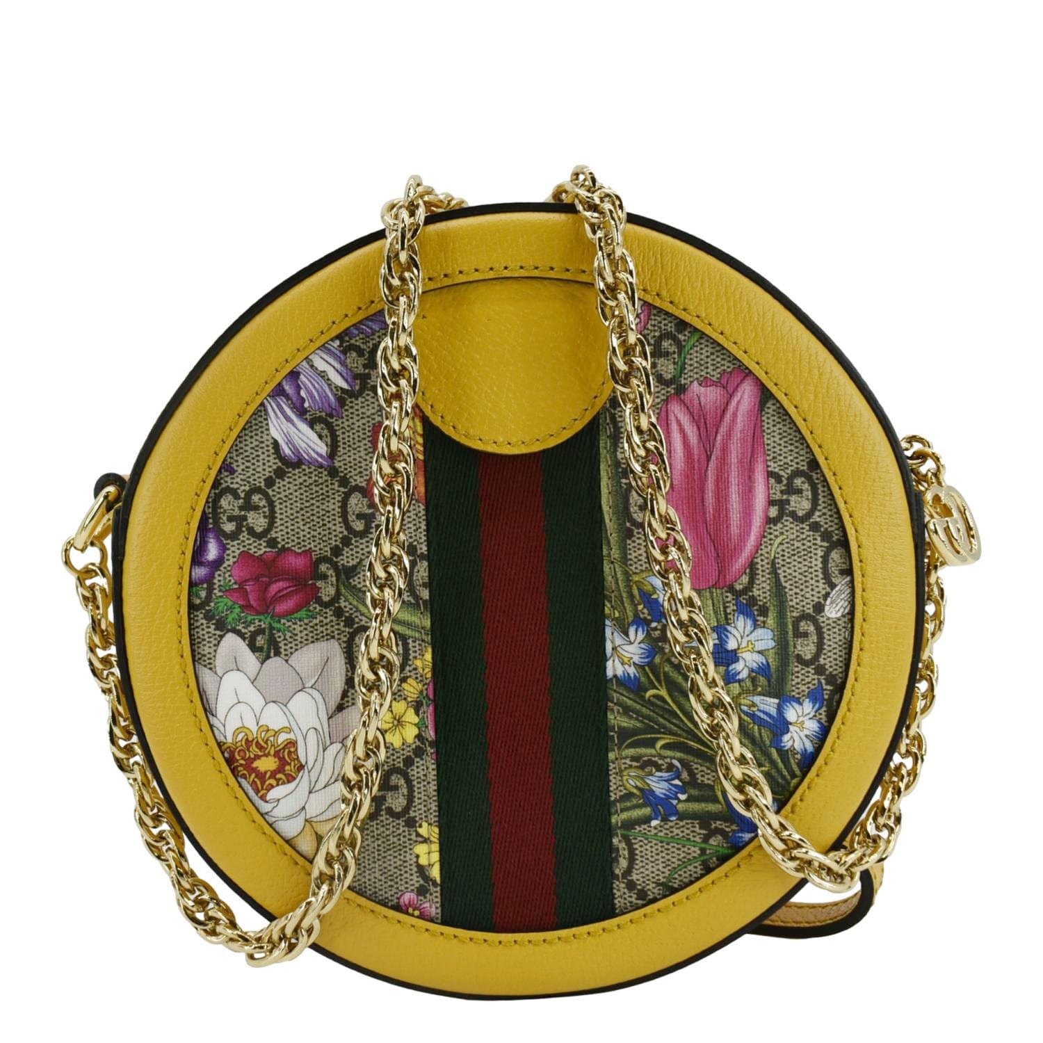 Gucci Ophidia Flora Round Supreme Web Crossbody Bag Monogram Mini
