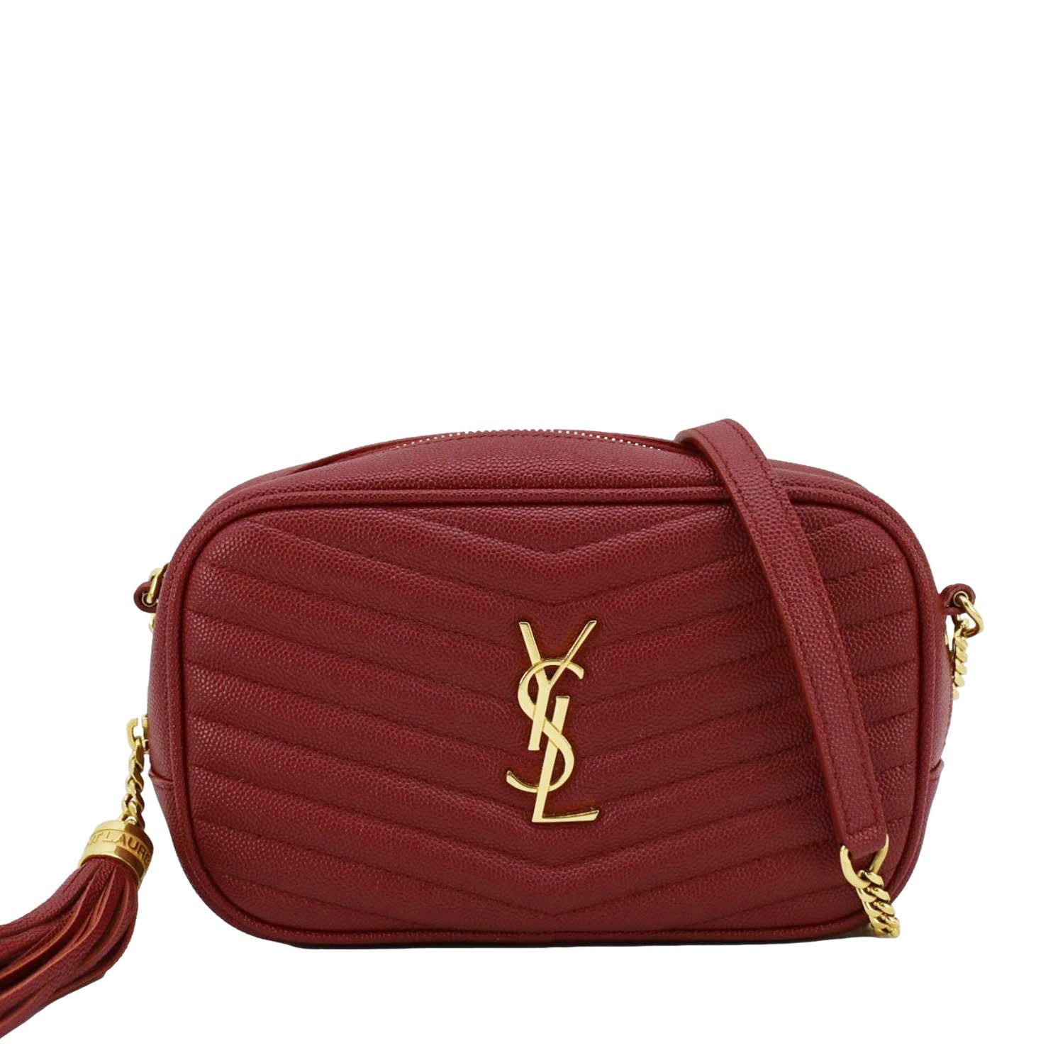 YSL Saint Laurent Yves Lou Camera Crossbody Bag Leather Quilted Red