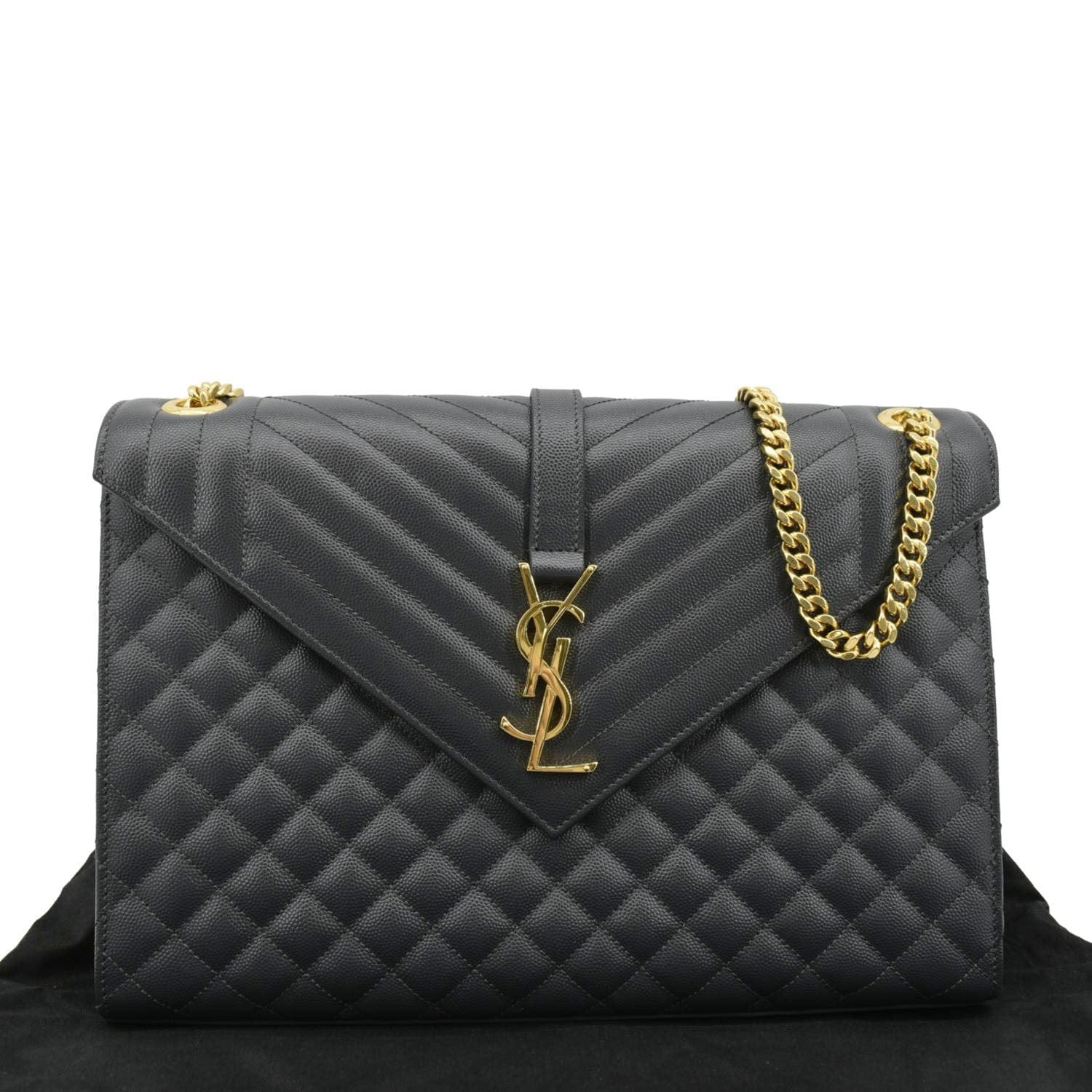 YSL Saint Laurent Saint Envelope Chevron Shoulder Bag Dark Grey Leather Large