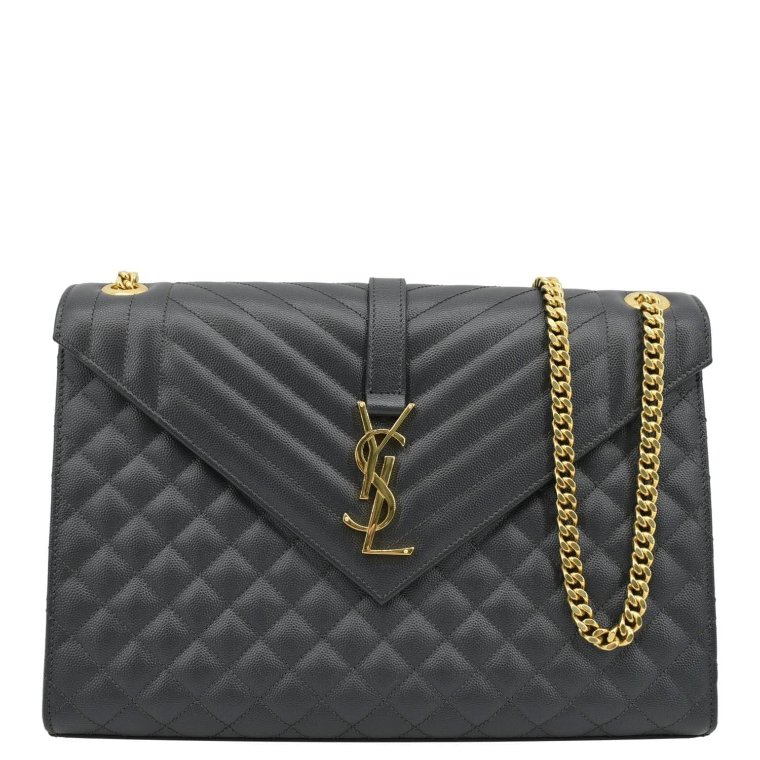 YSL Saint Laurent Saint Envelope Chevron Shoulder Bag Dark Grey Leather Large