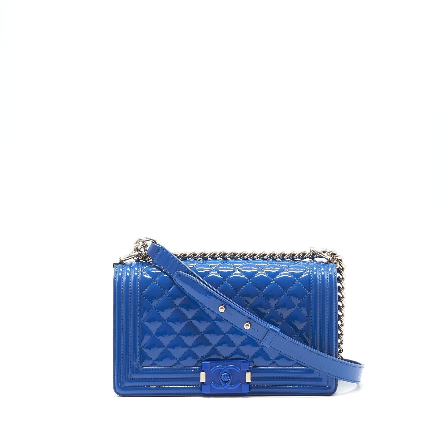 Chanel Boy Patent Electric HW Blue Leather Handbag