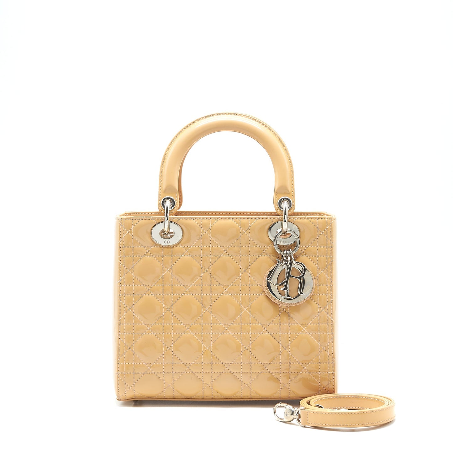 Dior Christian Lady Patent With Handbag Leather Beige Travel Bag