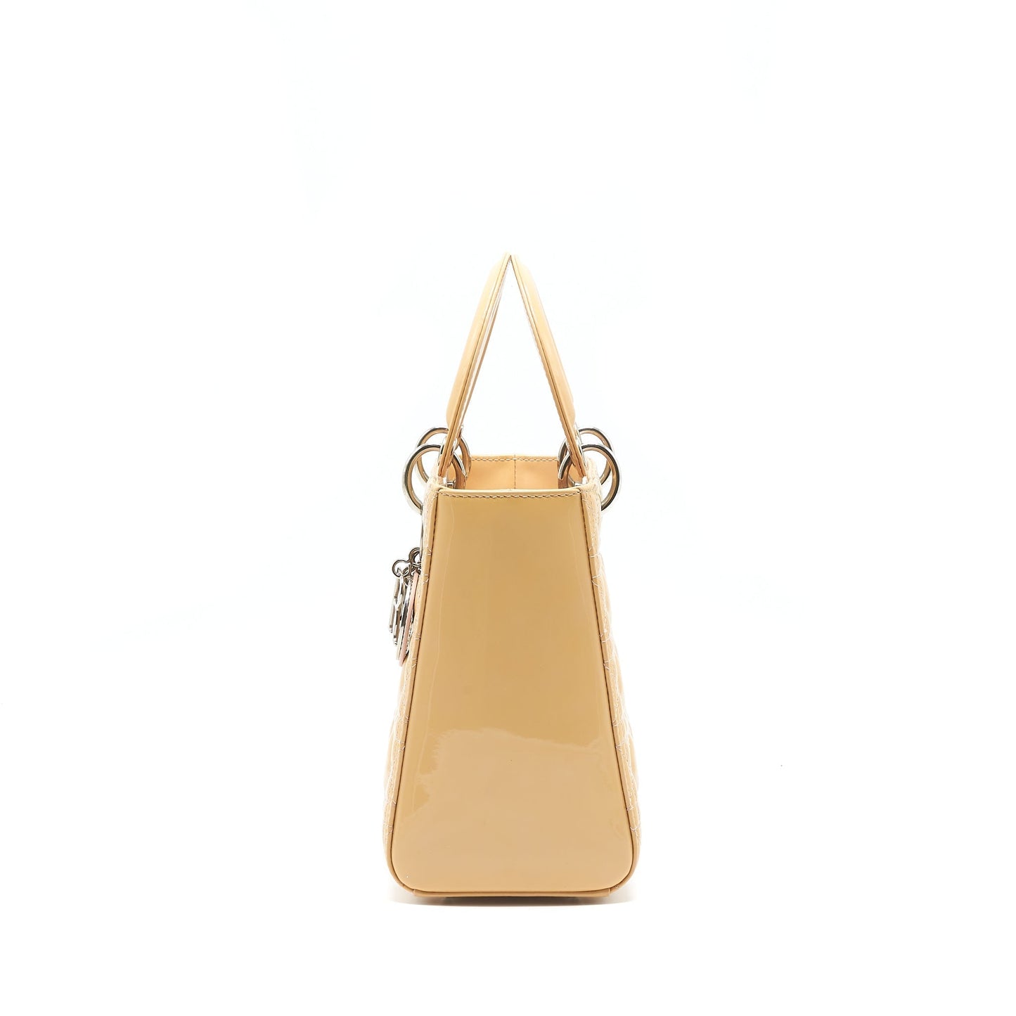 Dior Christian Lady Patent With Handbag Leather Beige Travel Bag