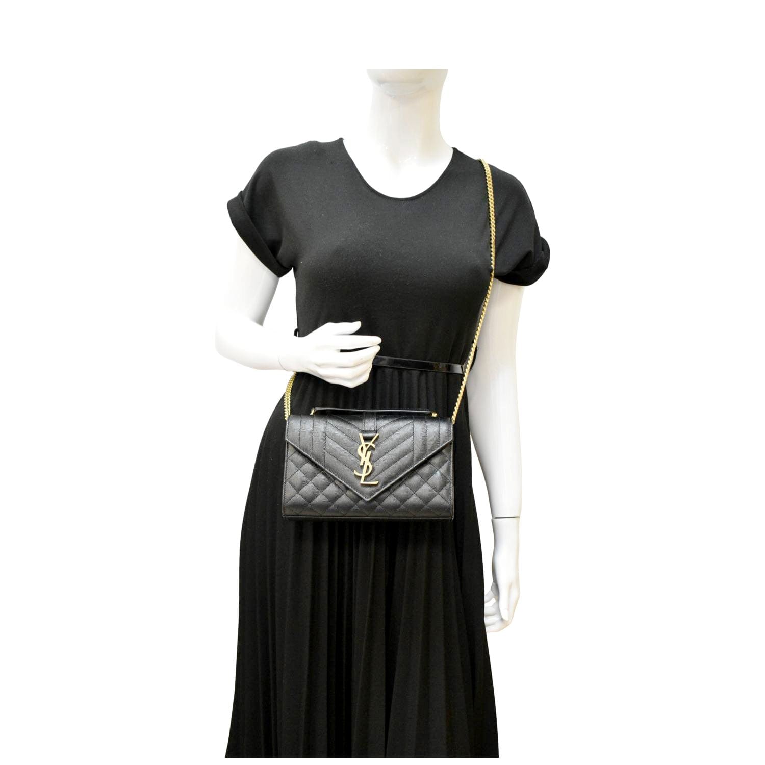 YSL Saint Laurent Envelope Crossbody Bag Leather Black Small